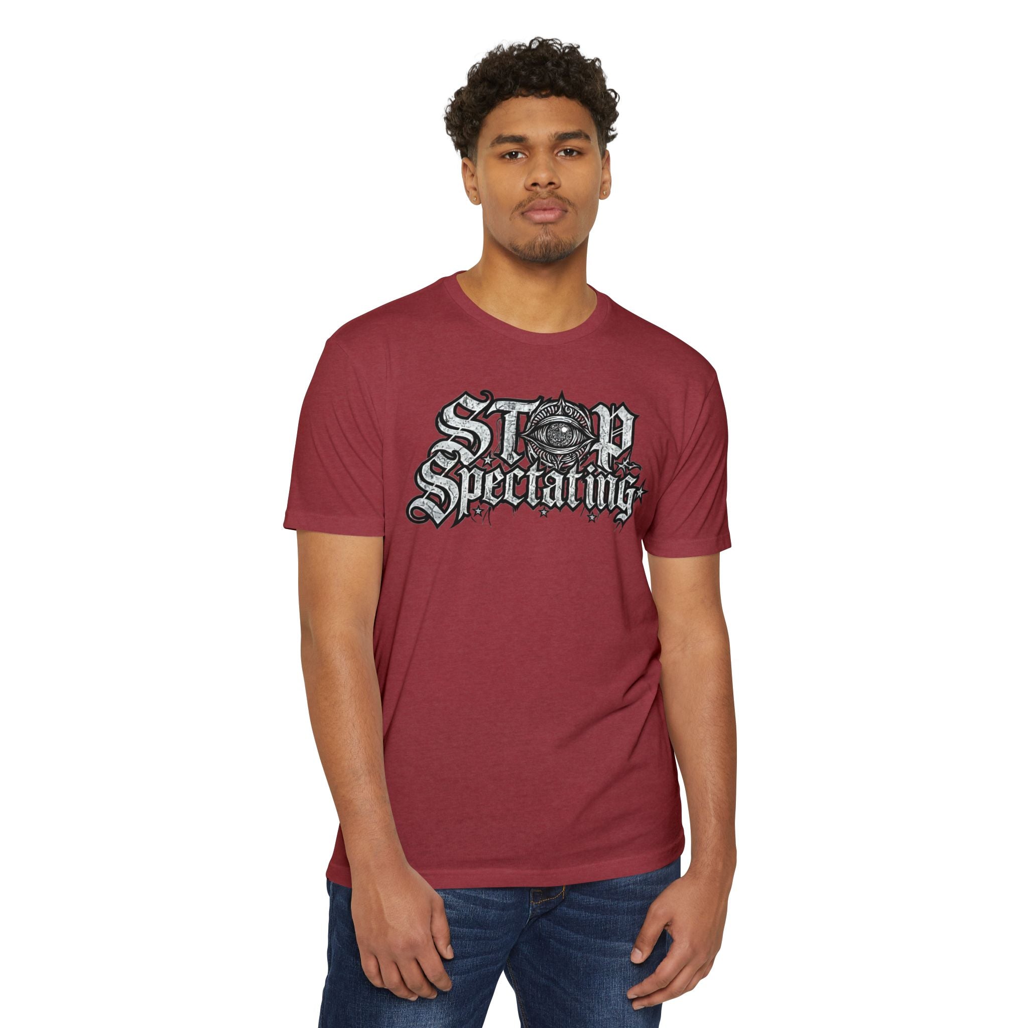 Stop Spectating Large Chest Logo Tee - 60/40 Blend/Light Colors