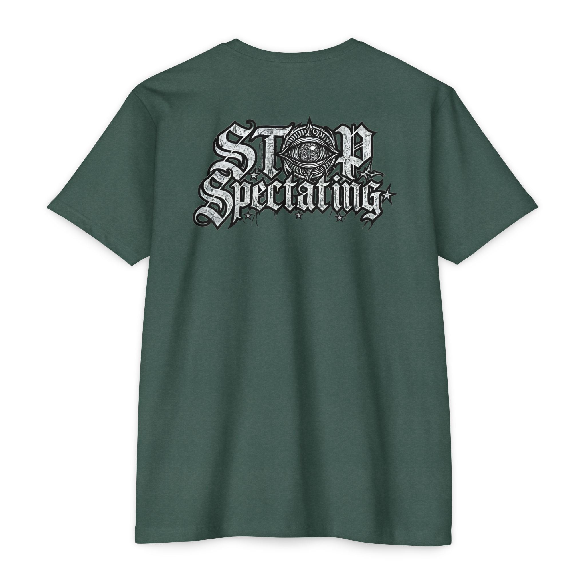 Stop Spectating Left chest/Back Logo Tee - 60/40 Blend/Dark Colors