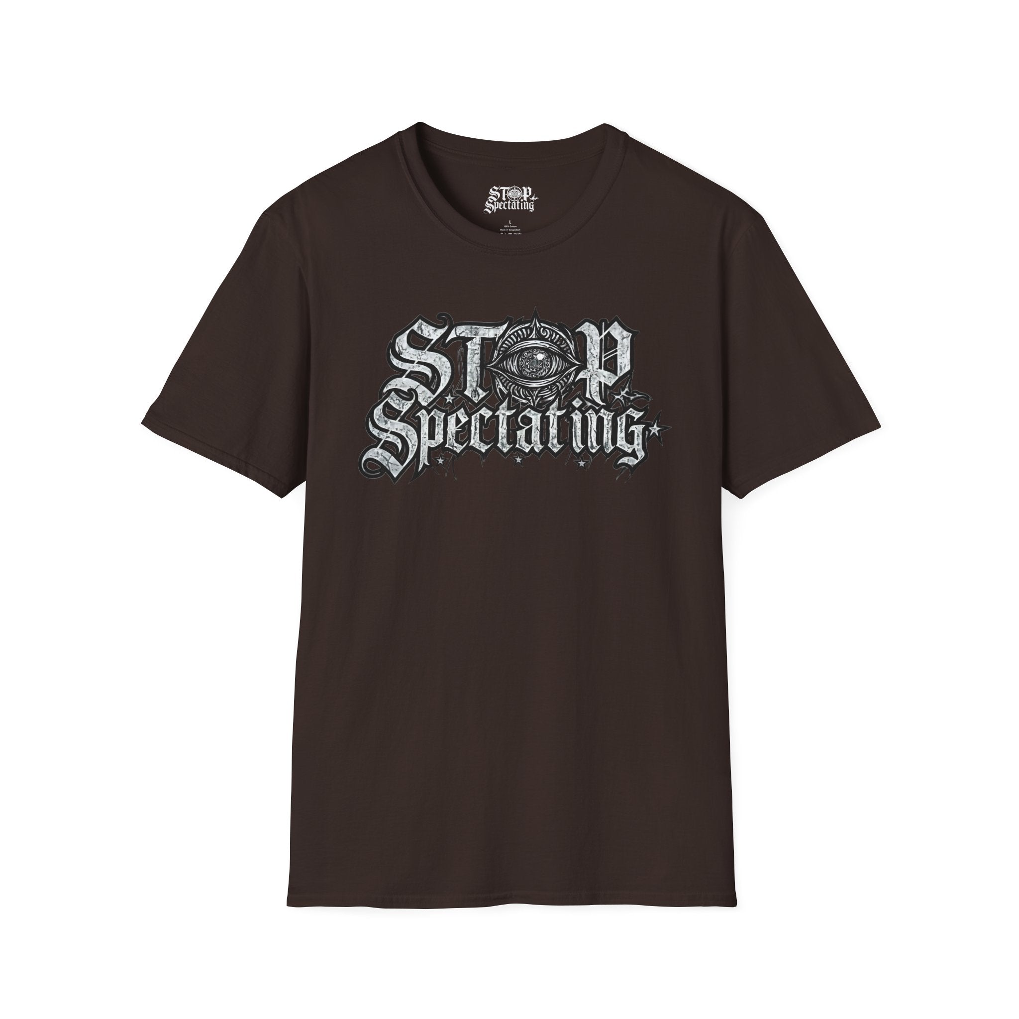 Stop Spectating Large Chest Logo Tee - 100% Cotton/Dark Colors