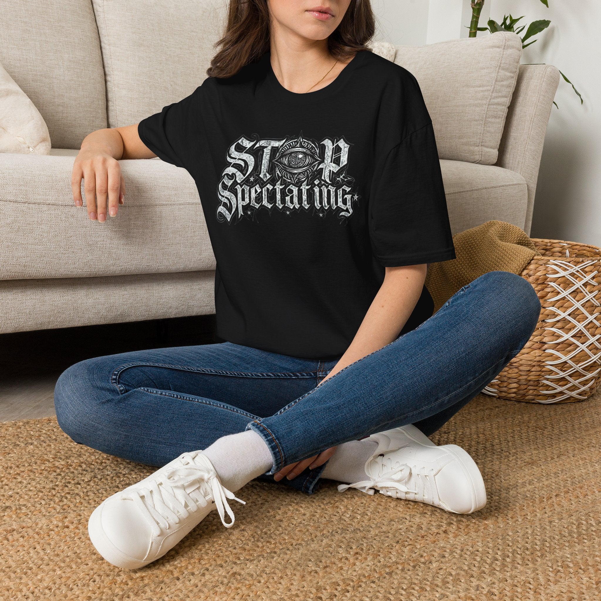 Stop Spectating Large Chest Logo Tee - 100% Cotton/Dark Colors