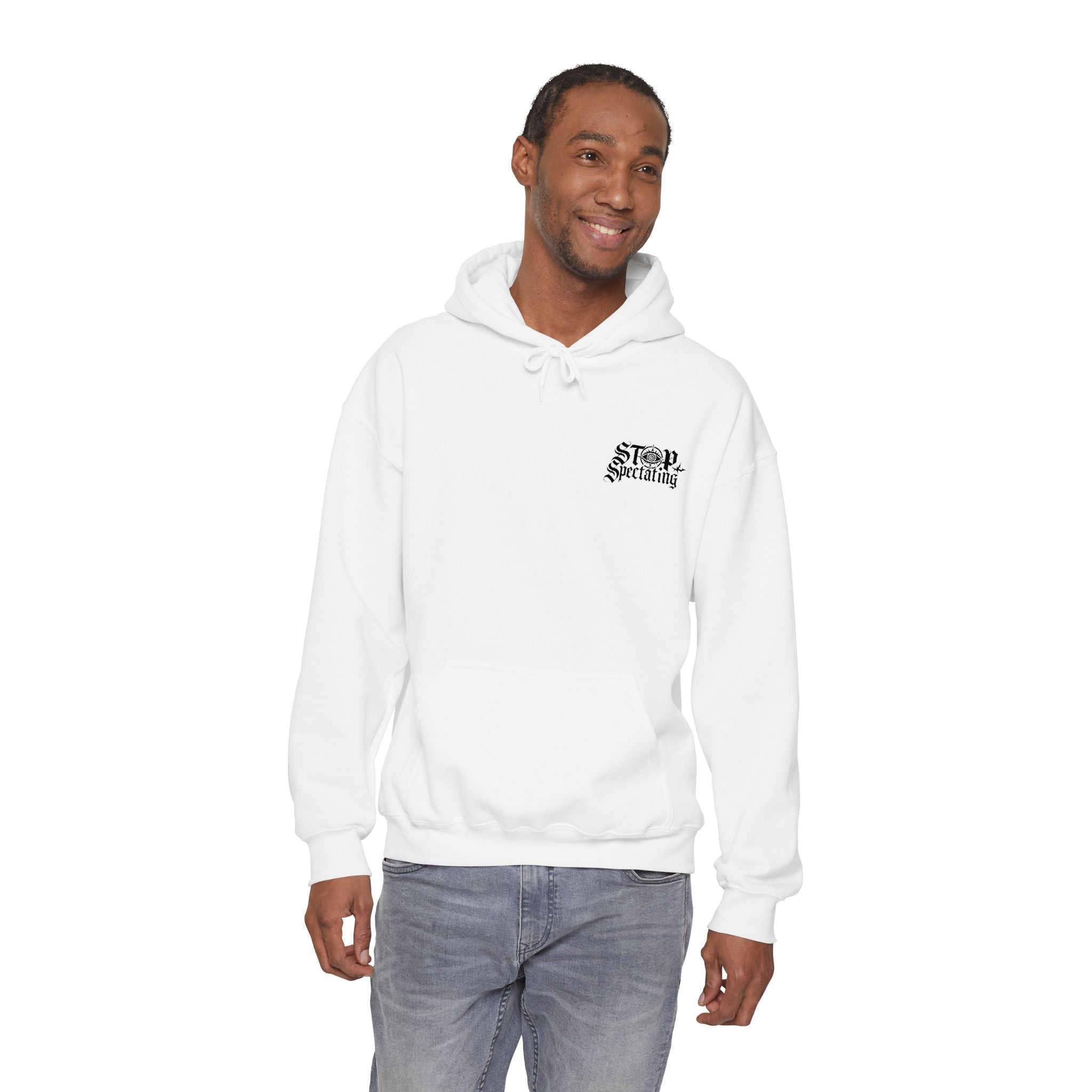 Stop Spectating Embroidered Hoodie - White