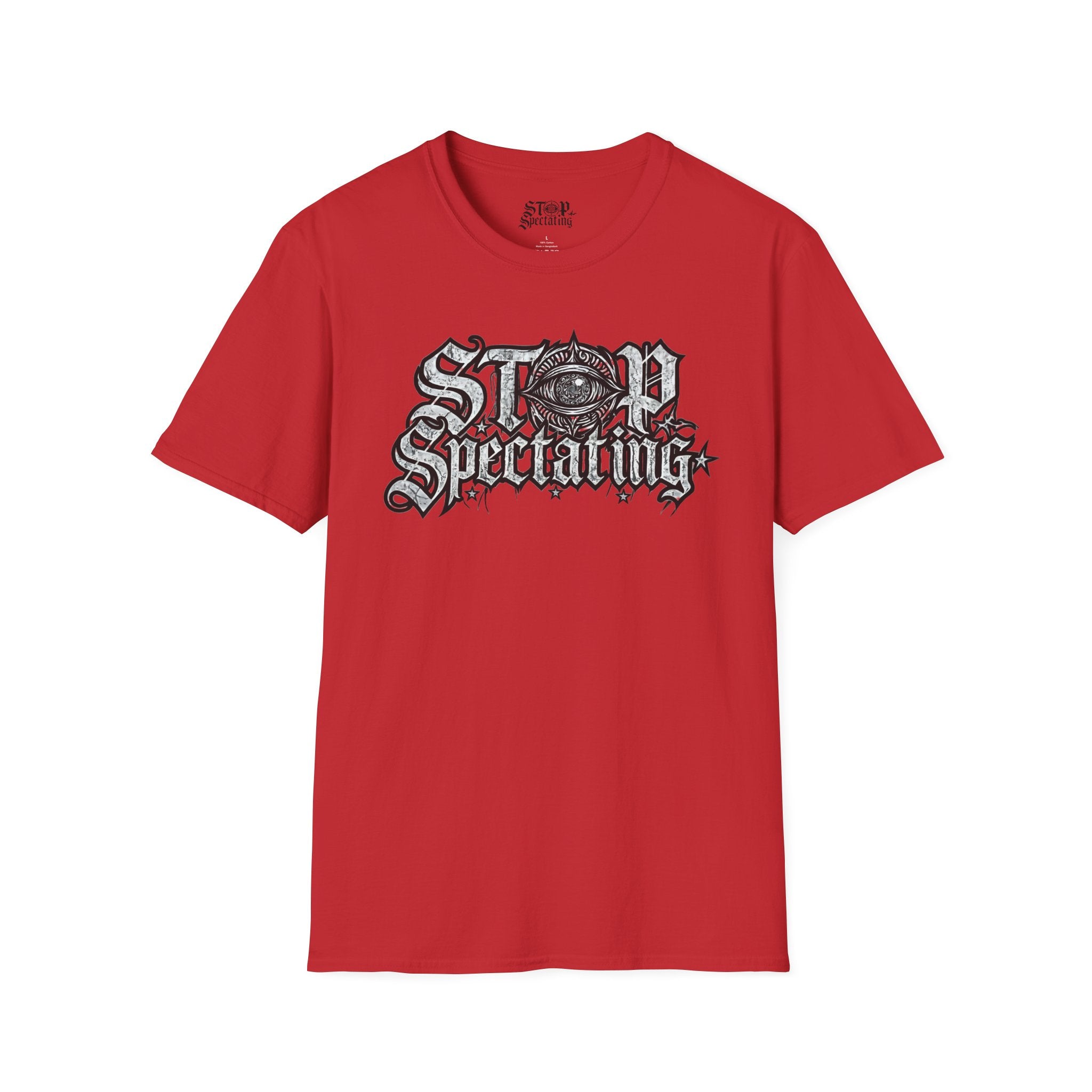 Stop Spectating Large Chest Logo Tee - 100% Cotton/Light Colors