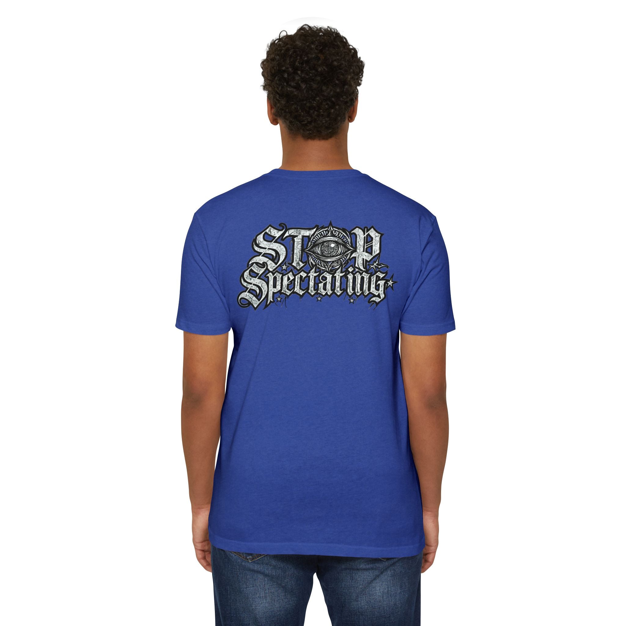 Stop Spectating Left chest/Back Logo Tee - 60/40 Blend/Light Colors