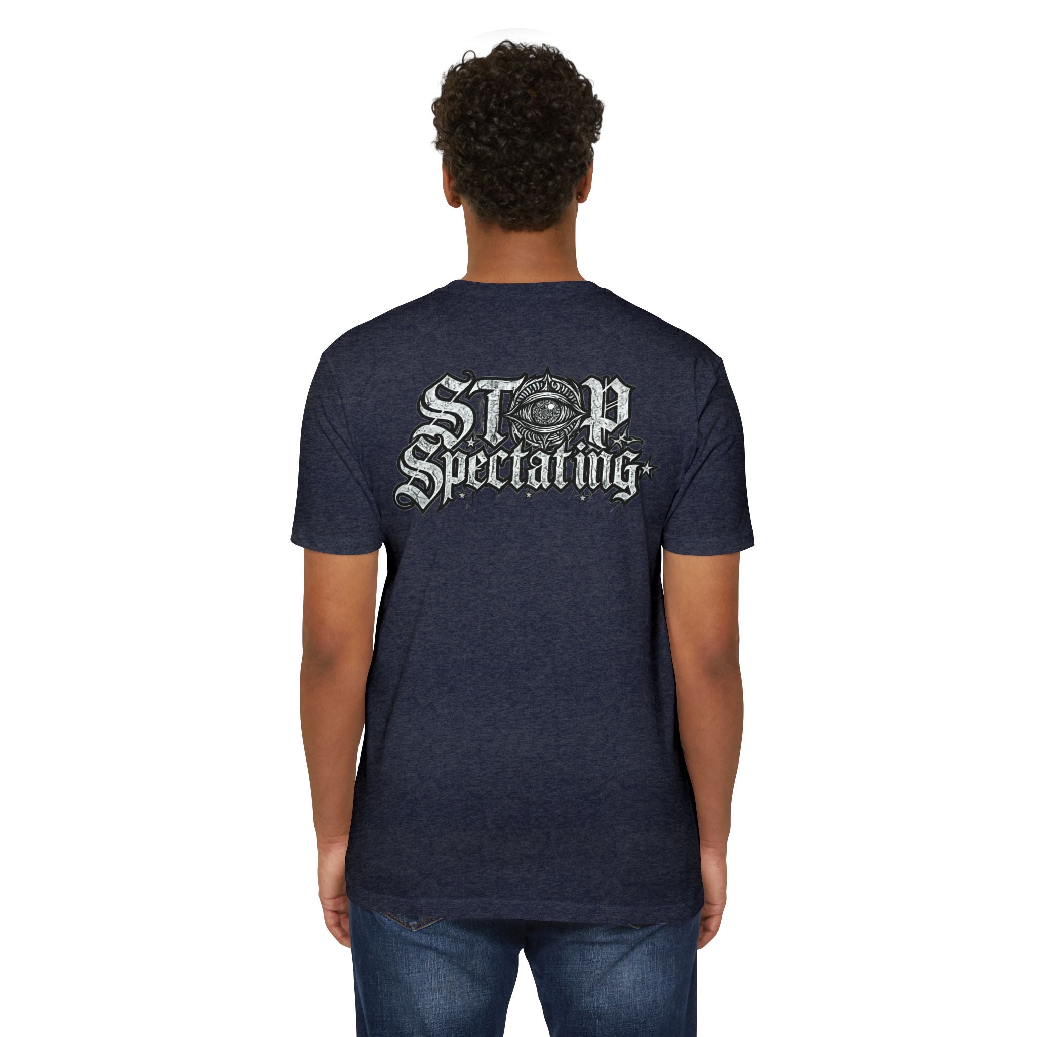 Stop Spectating Left chest/Back Logo Tee - 60/40 Blend/Light Colors