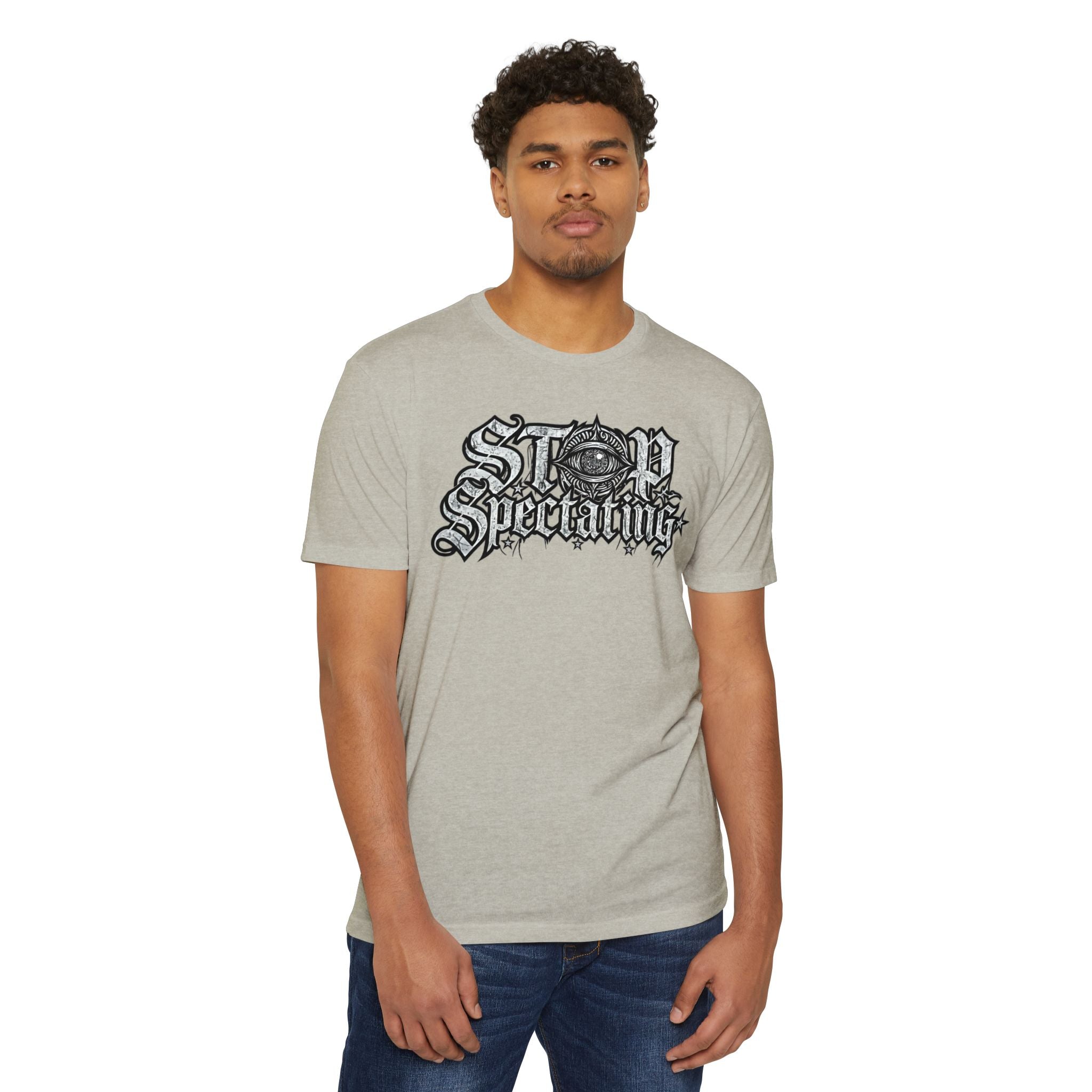 Stop Spectating Large Chest Logo Tee - 60/40 Blend/Light Colors
