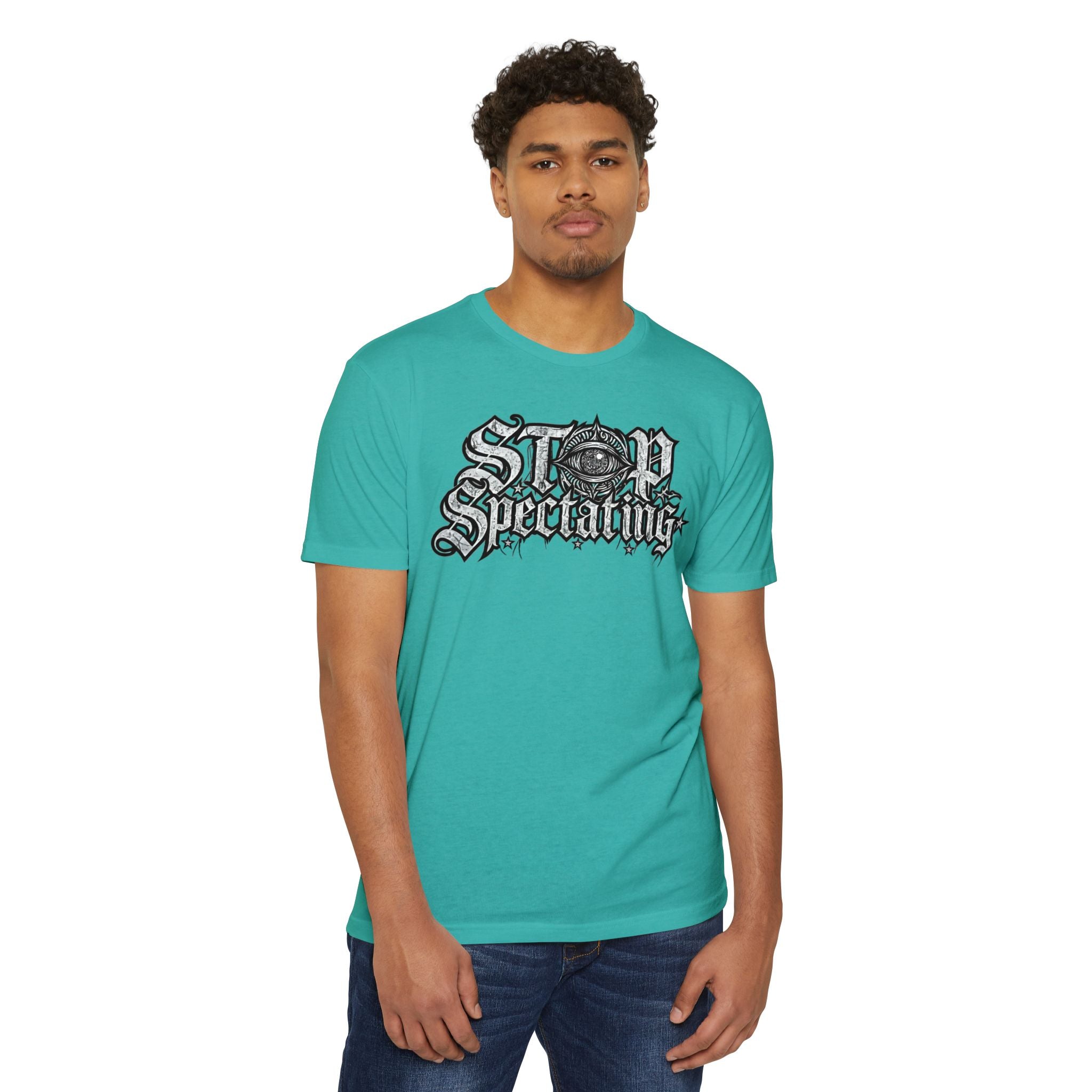Stop Spectating Large Chest Logo Tee - 60/40 Blend/Light Colors