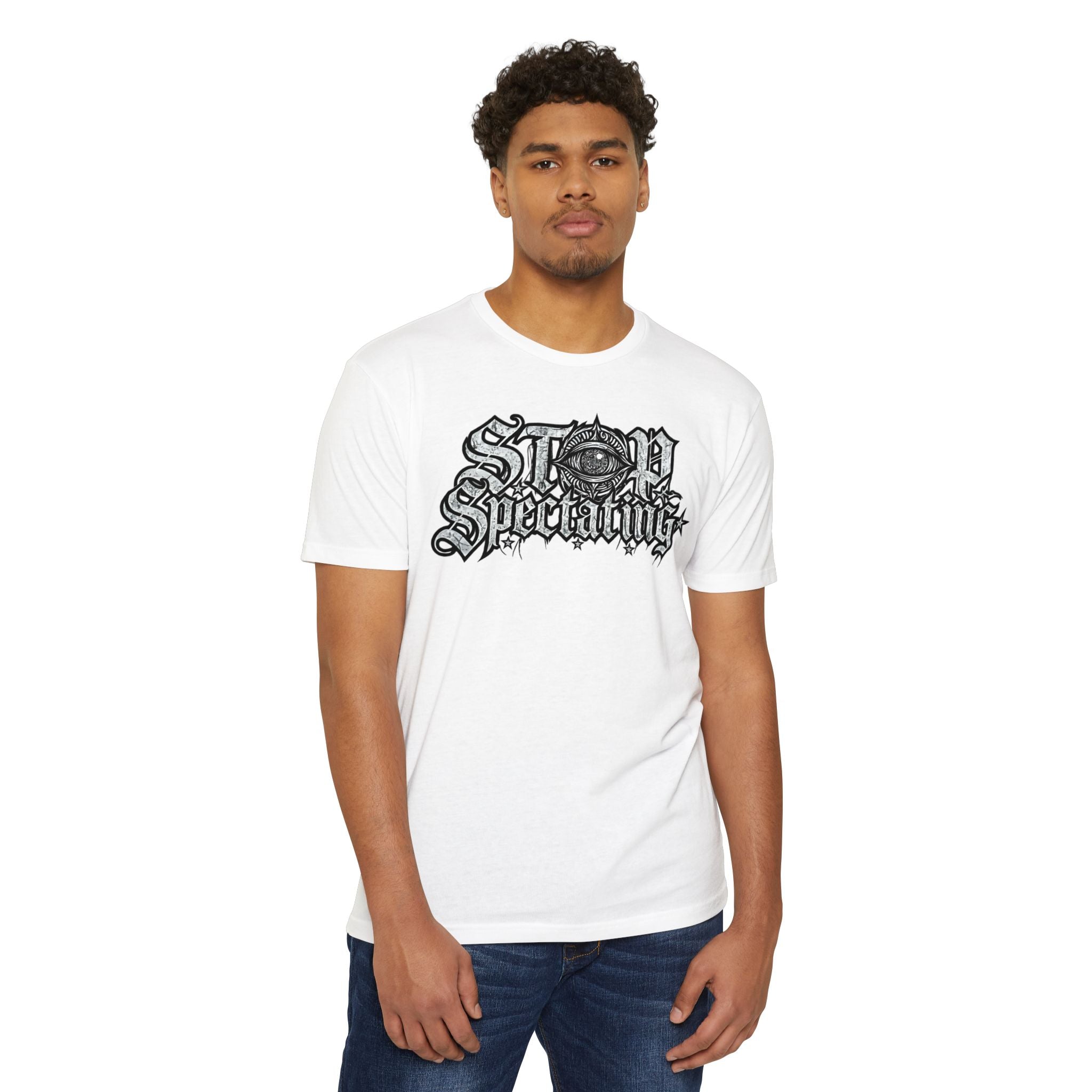 Stop Spectating Large Chest Logo Tee - 60/40 Blend/Light Colors