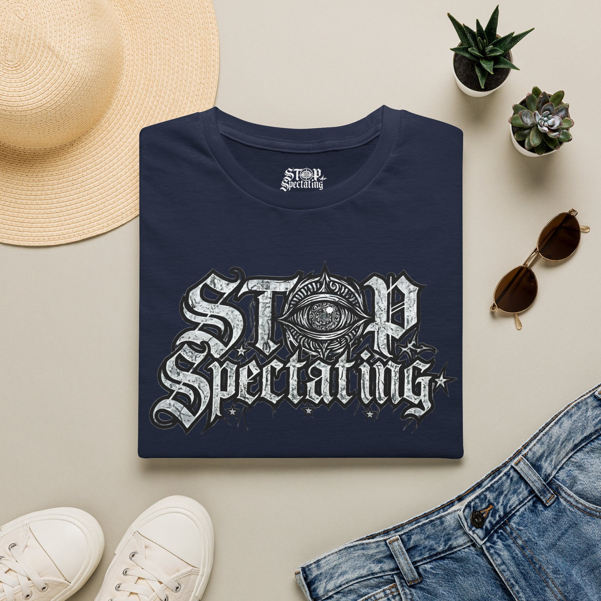 Stop Spectating Large Chest Logo Tee - 100% Cotton/Dark Colors