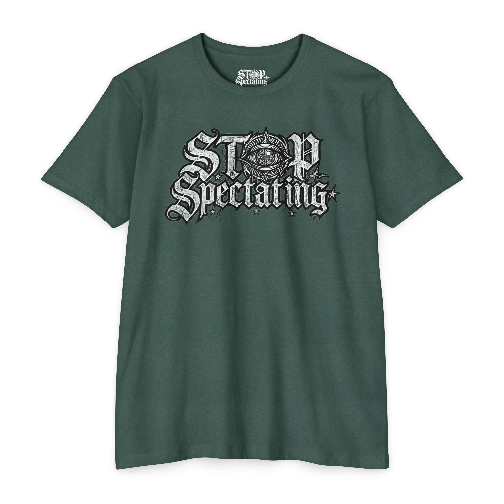 Stop Spectating Large Chest Logo Tee  - 60/40 Blend/Dark Colors