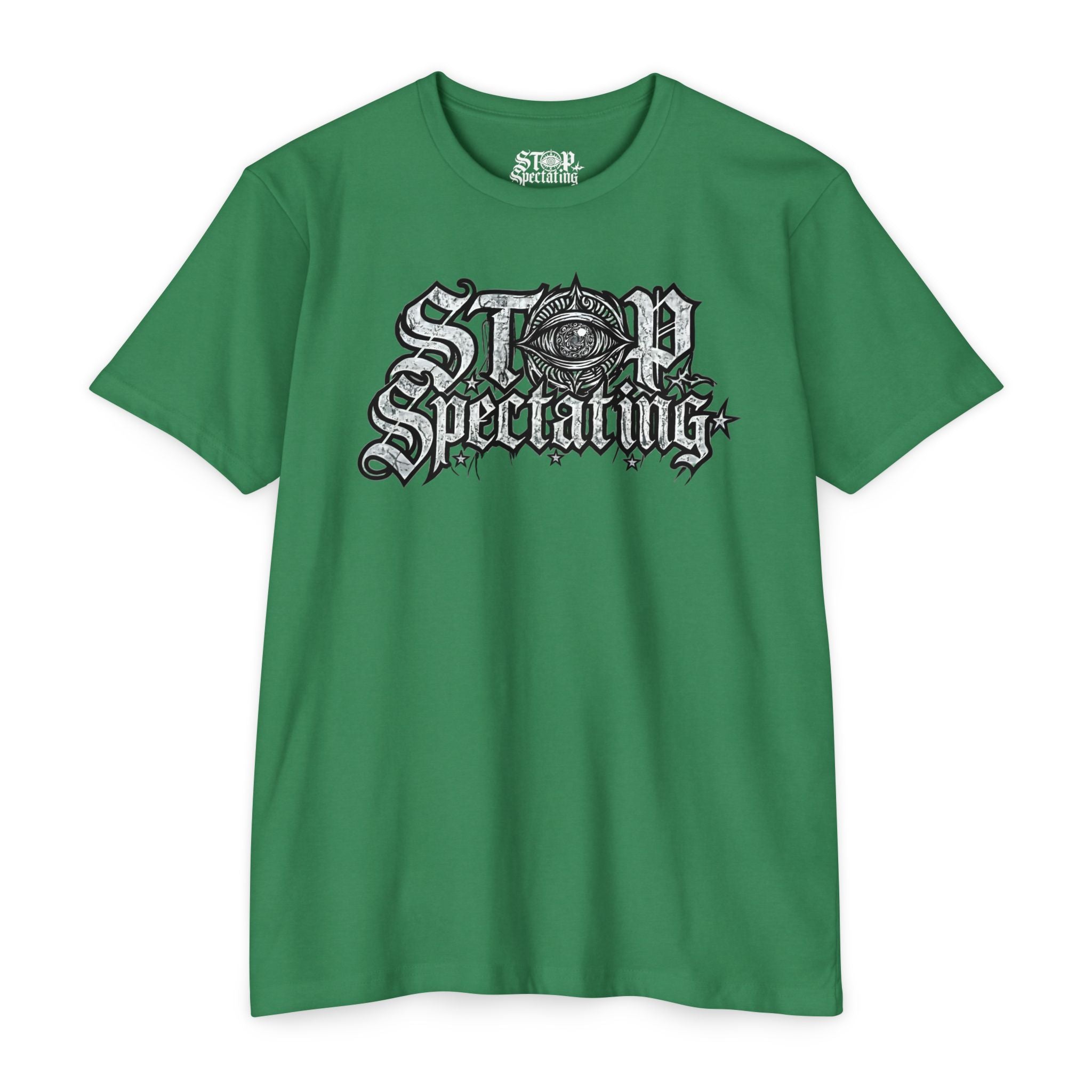 Stop Spectating Large Chest Logo Tee  - 60/40 Blend/Dark Colors