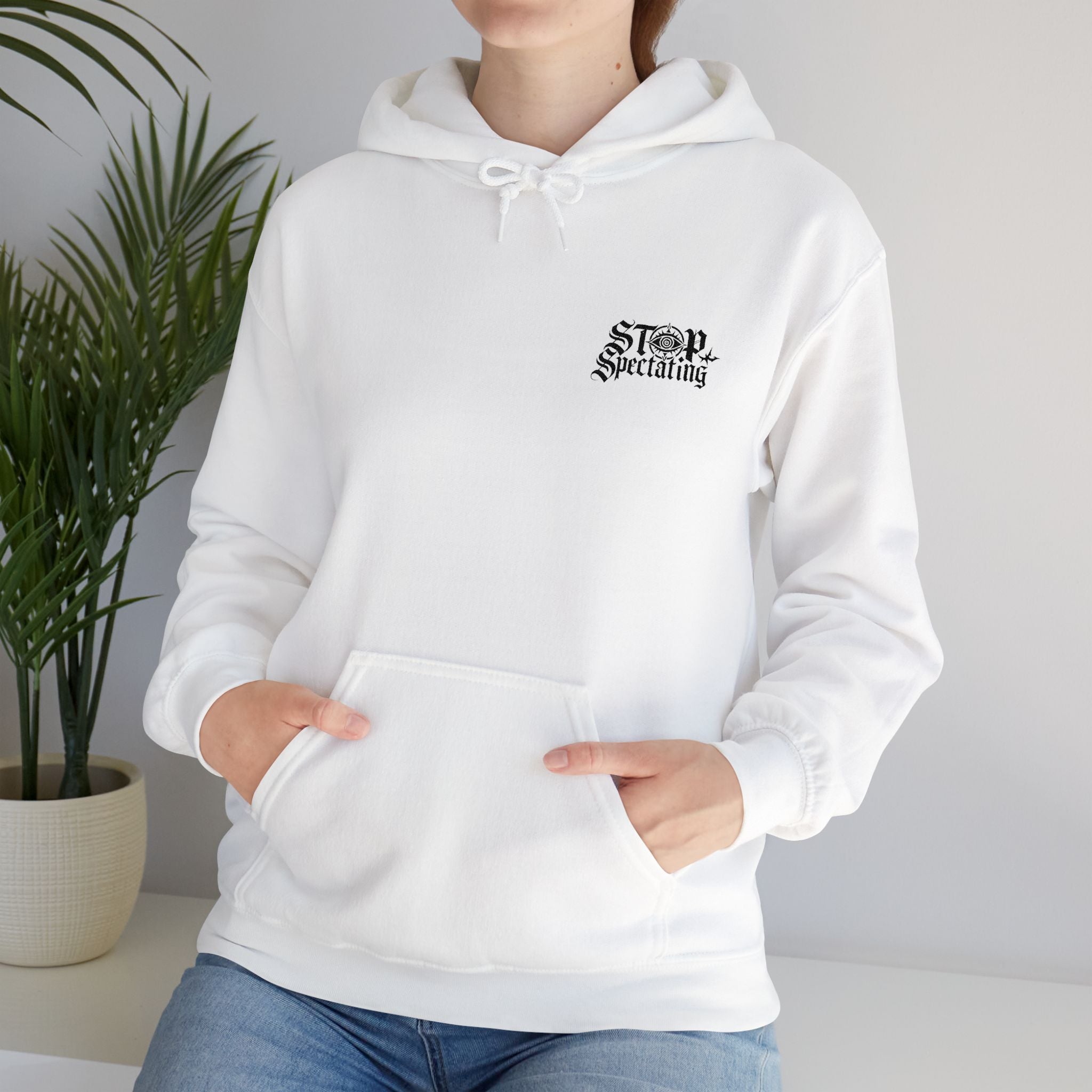 Stop Spectating Embroidered Hoodie - White