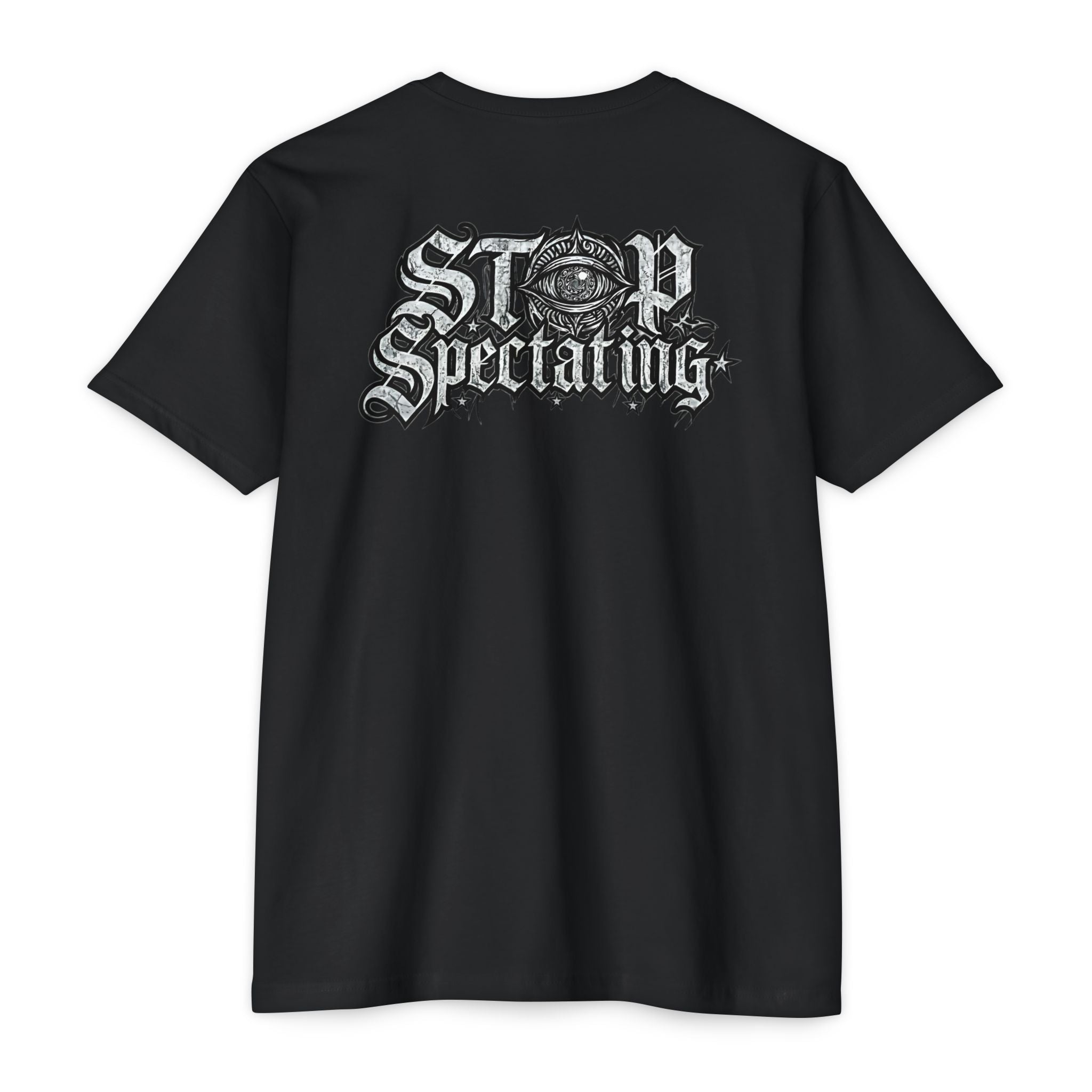 Stop Spectating Left chest/Back Logo Tee - 60/40 Blend/Dark Colors