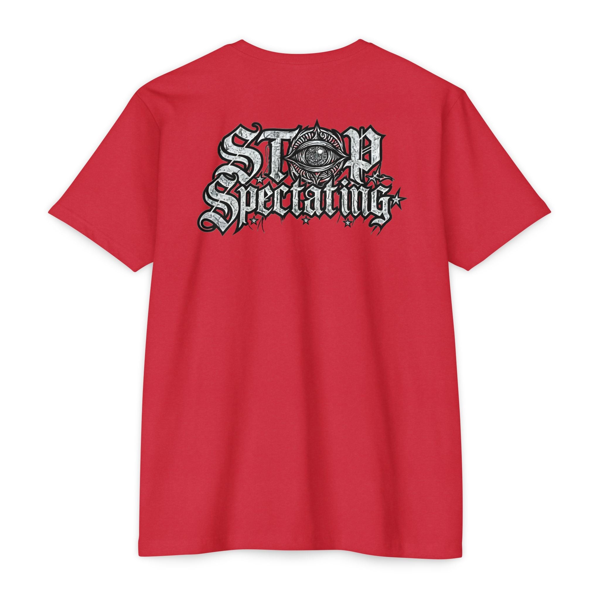 Stop Spectating Left chest/Back Logo Tee - 60/40 Blend/Light Colors