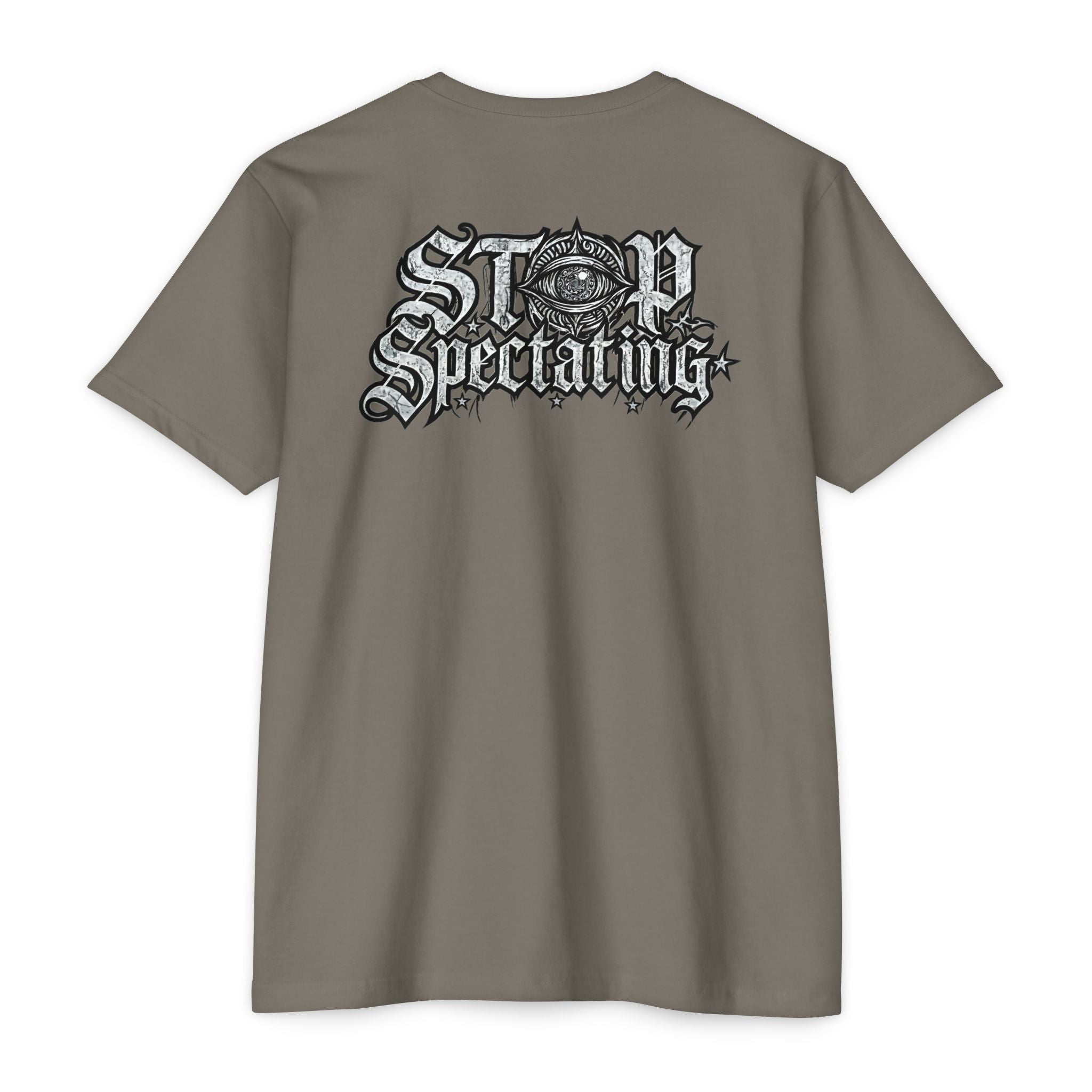 Stop Spectating Left chest/Back Logo Tee - 60/40 Blend/Light Colors