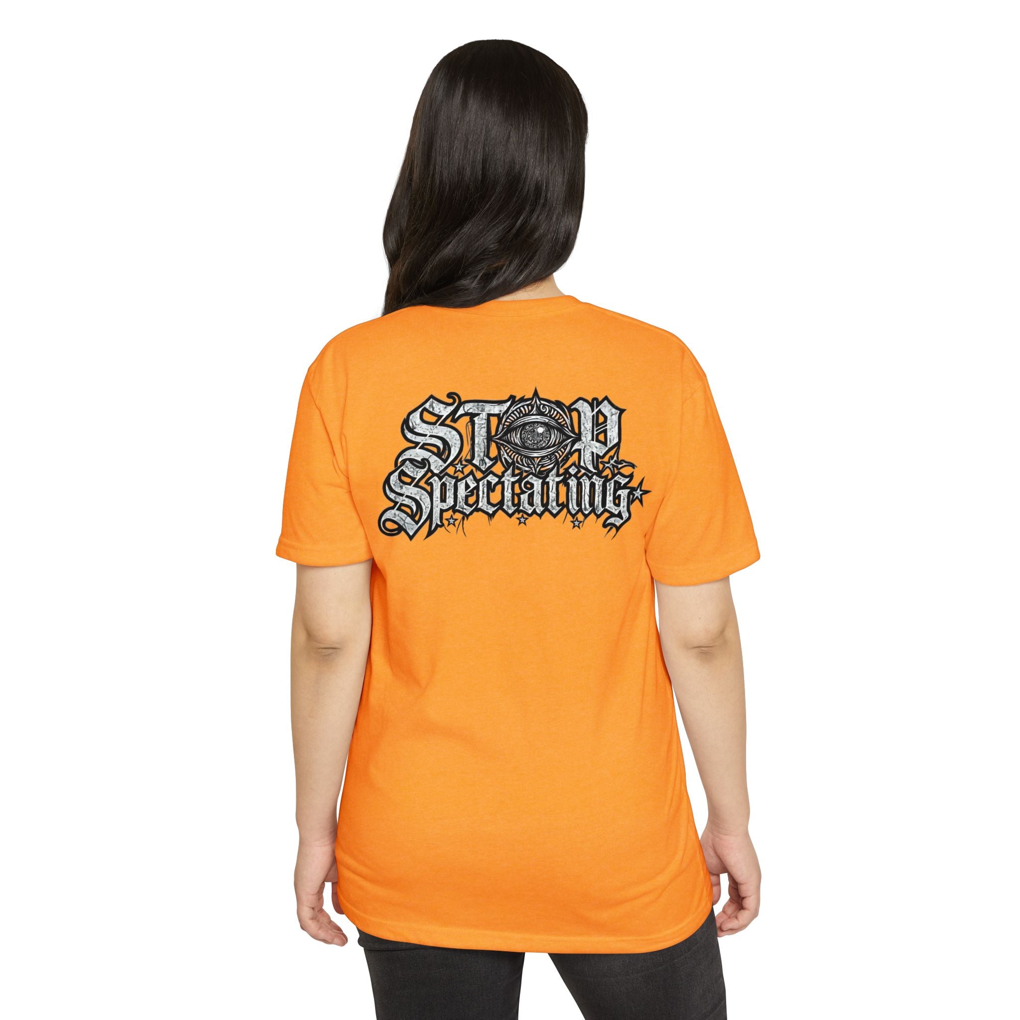 Stop Spectating Left chest/Back Logo Tee - 60/40 Blend/Light Colors