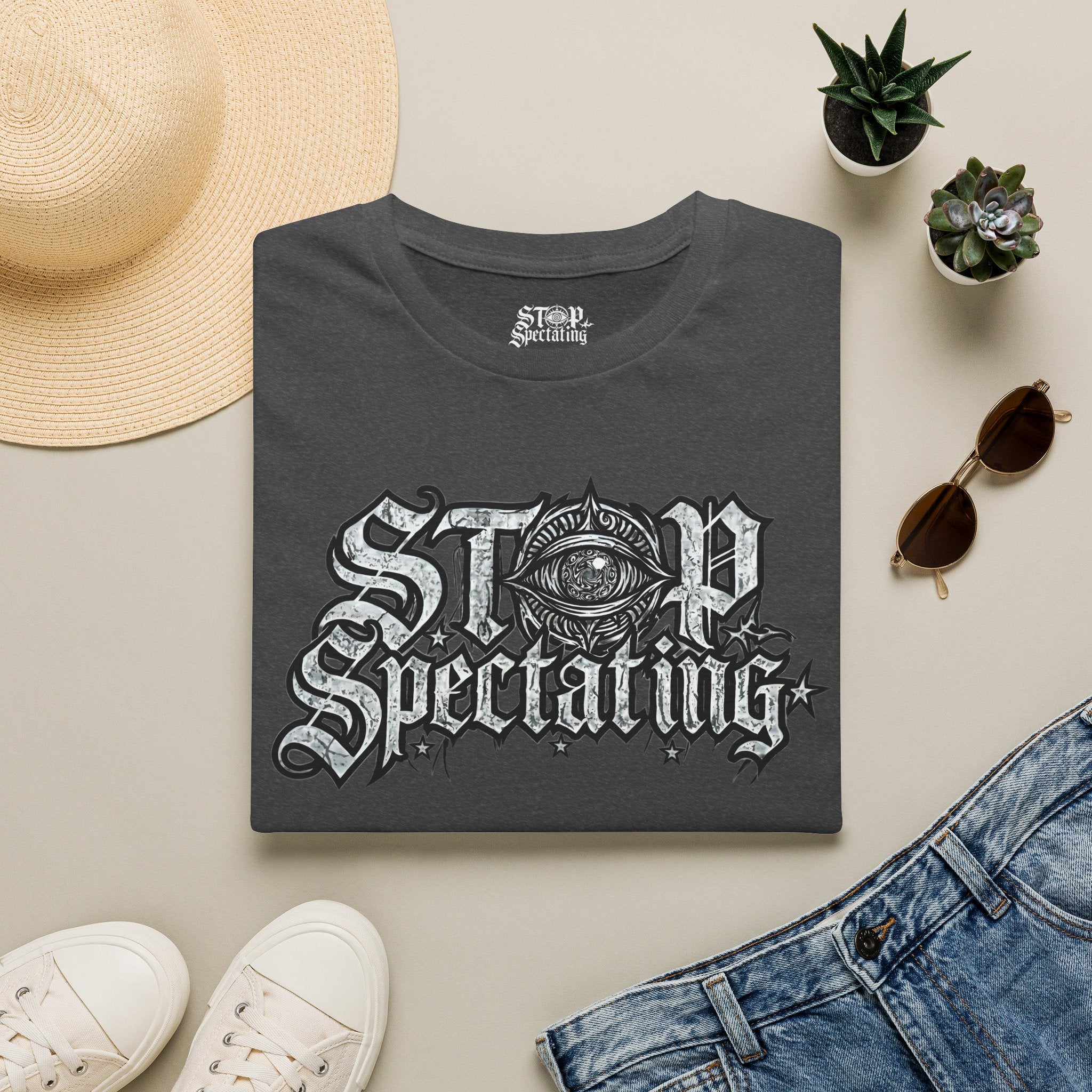 Stop Spectating Large Chest Logo Tee - 100% Cotton/Dark Colors