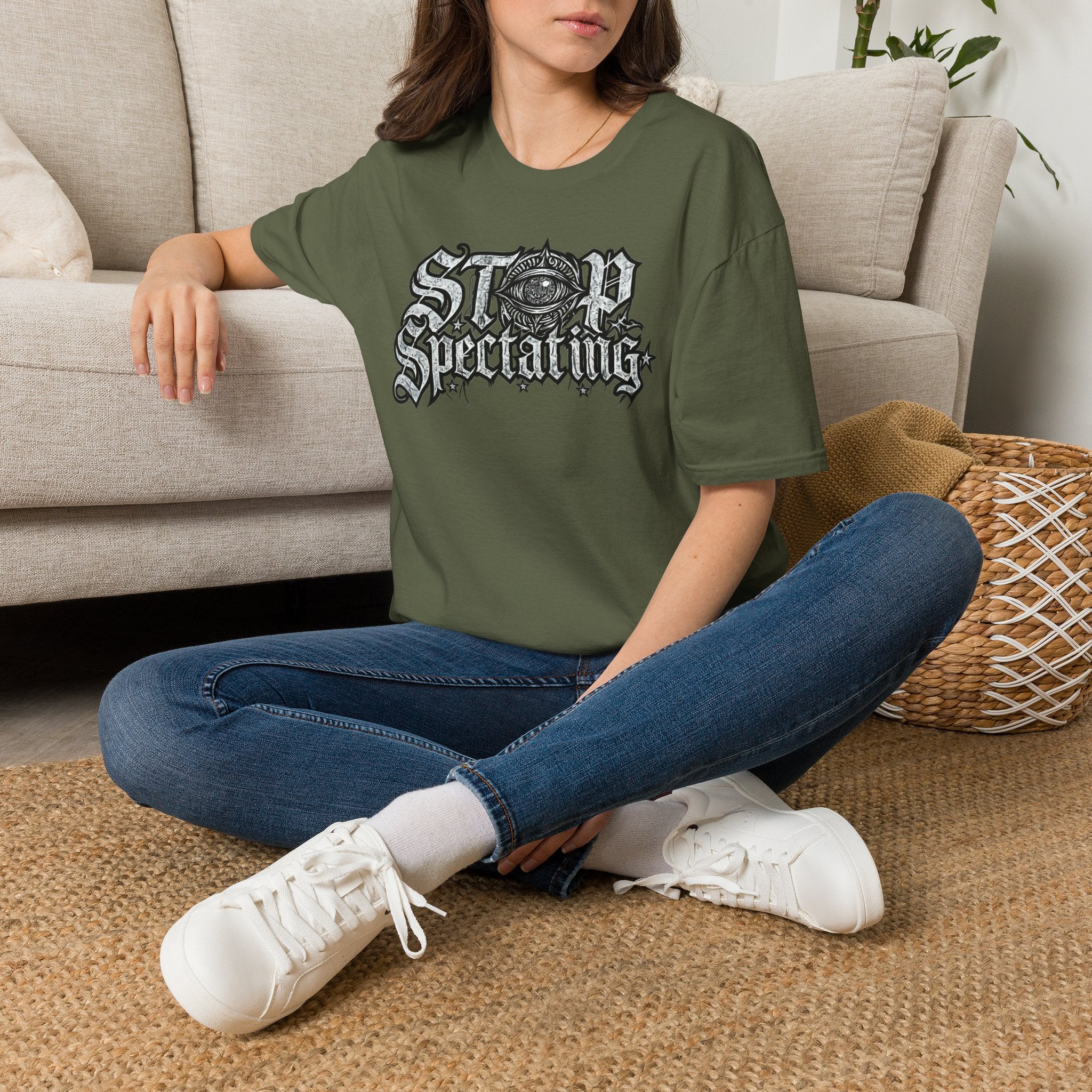 Stop Spectating Large Chest Logo Tee - 100% Cotton/Dark Colors