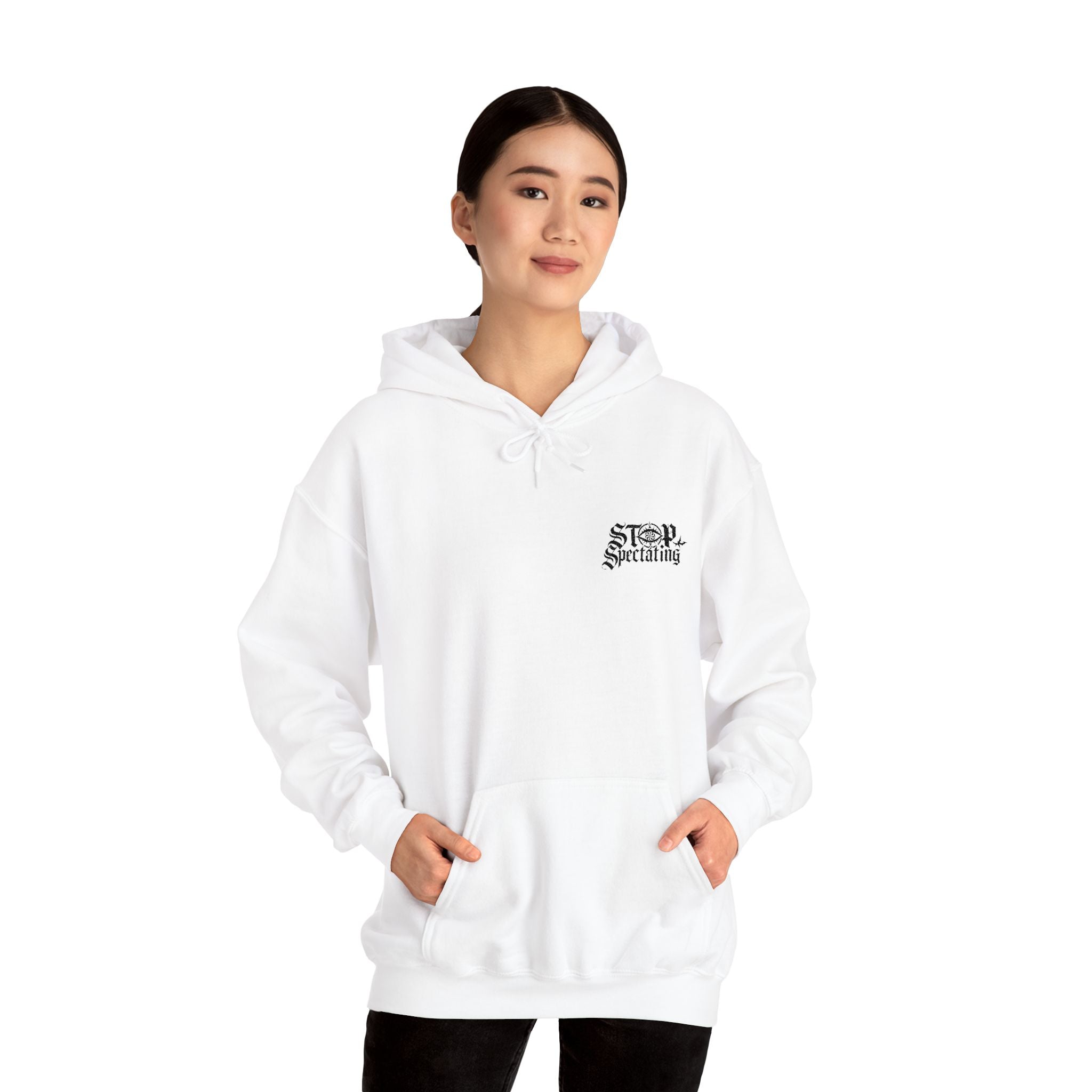 Stop Spectating Embroidered Hoodie - White