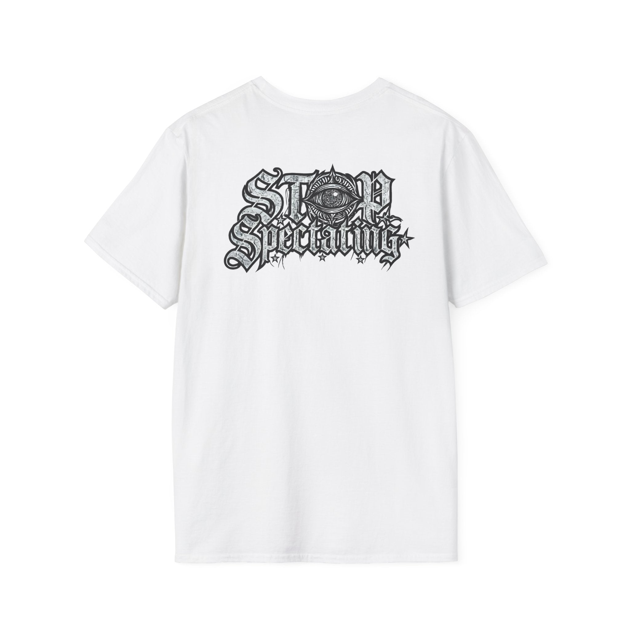 Stop Spectating Left Chest/Back Logo Tee - 100% Cotton/Light Colors