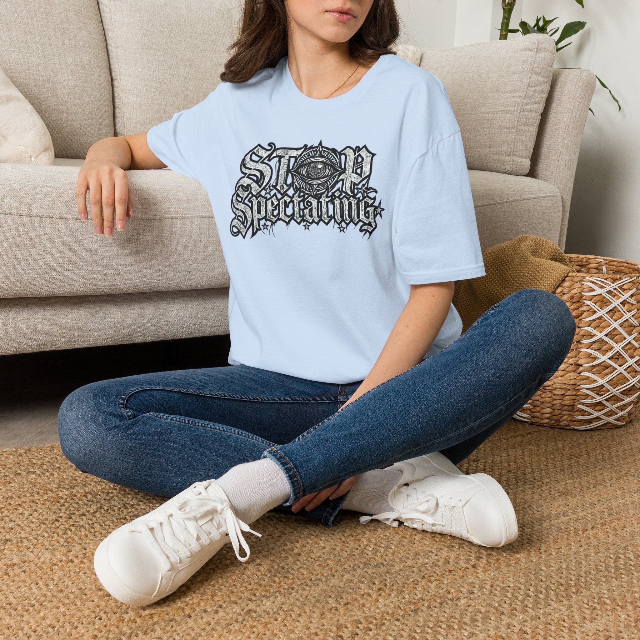 Stop Spectating Large Chest Logo Tee - 100% Cotton/Light Colors
