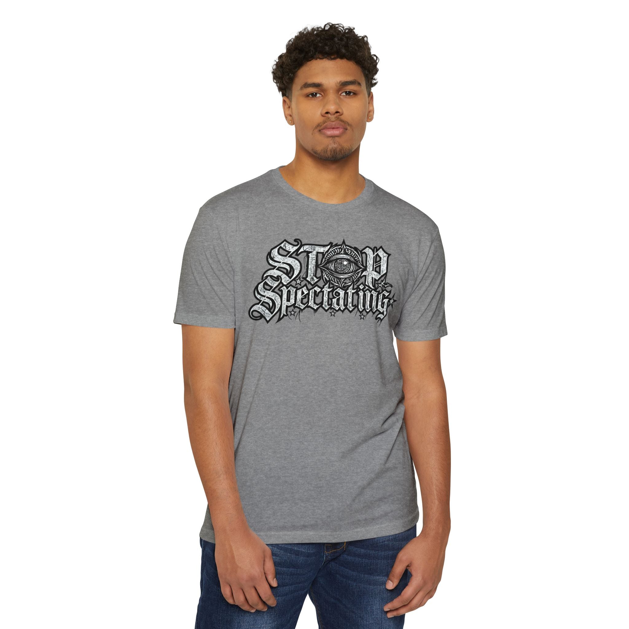 Stop Spectating Large Chest Logo Tee  - 60/40 Blend/Dark Colors