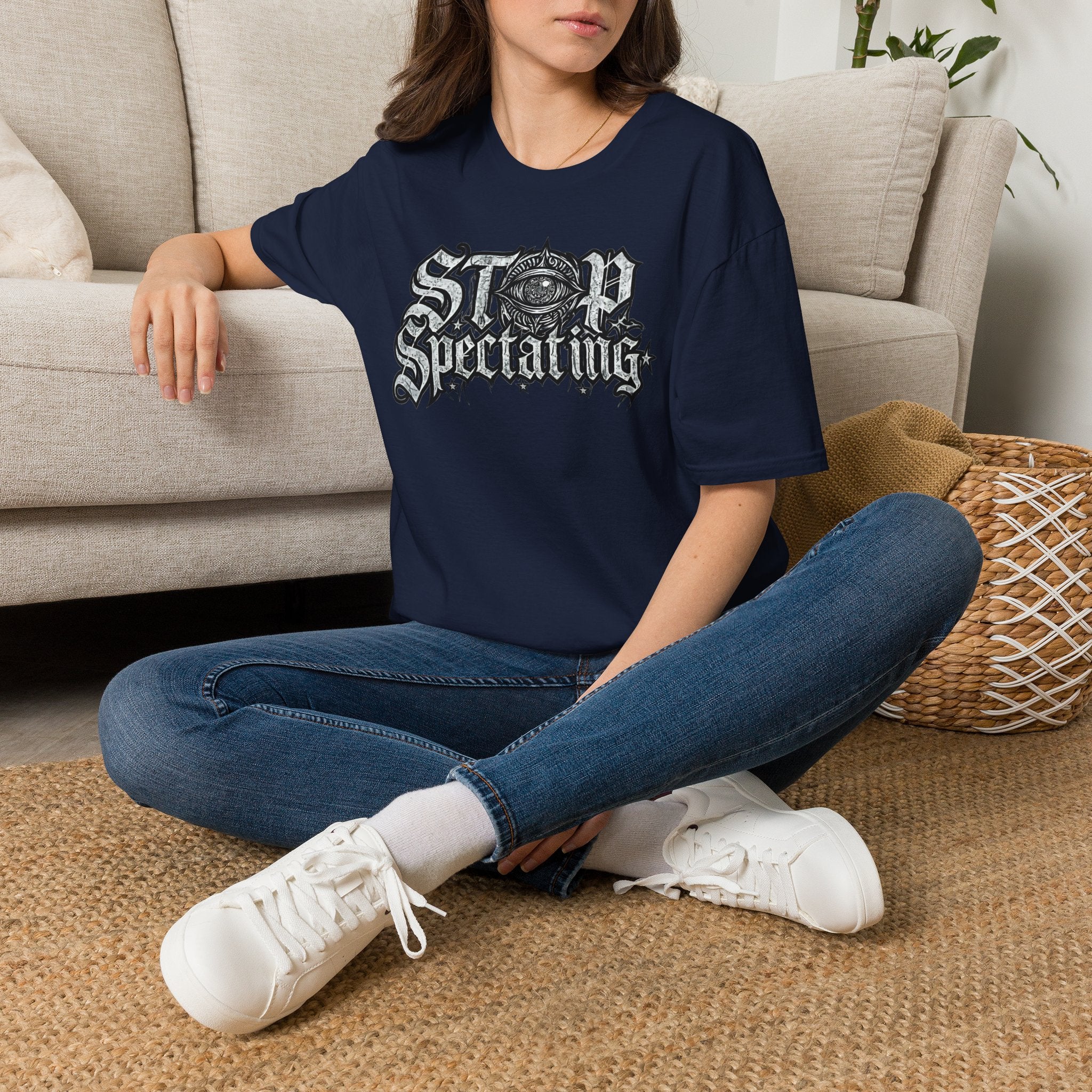 Stop Spectating Large Chest Logo Tee - 100% Cotton/Dark Colors