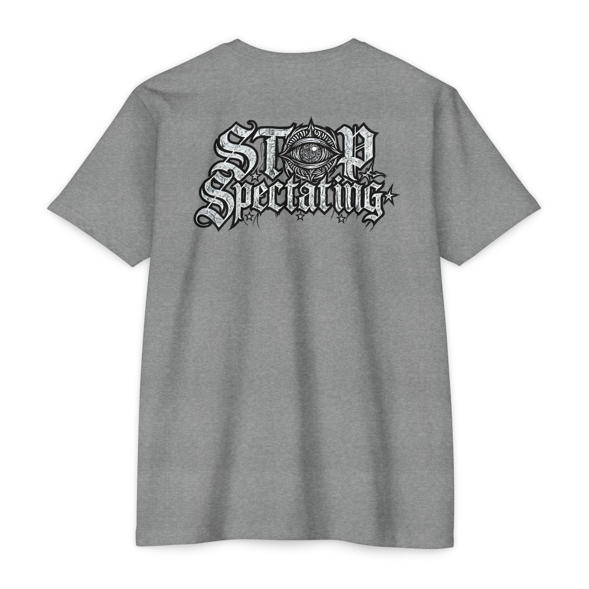 Stop Spectating Left chest/Back Logo Tee - 60/40 Blend/Dark Colors