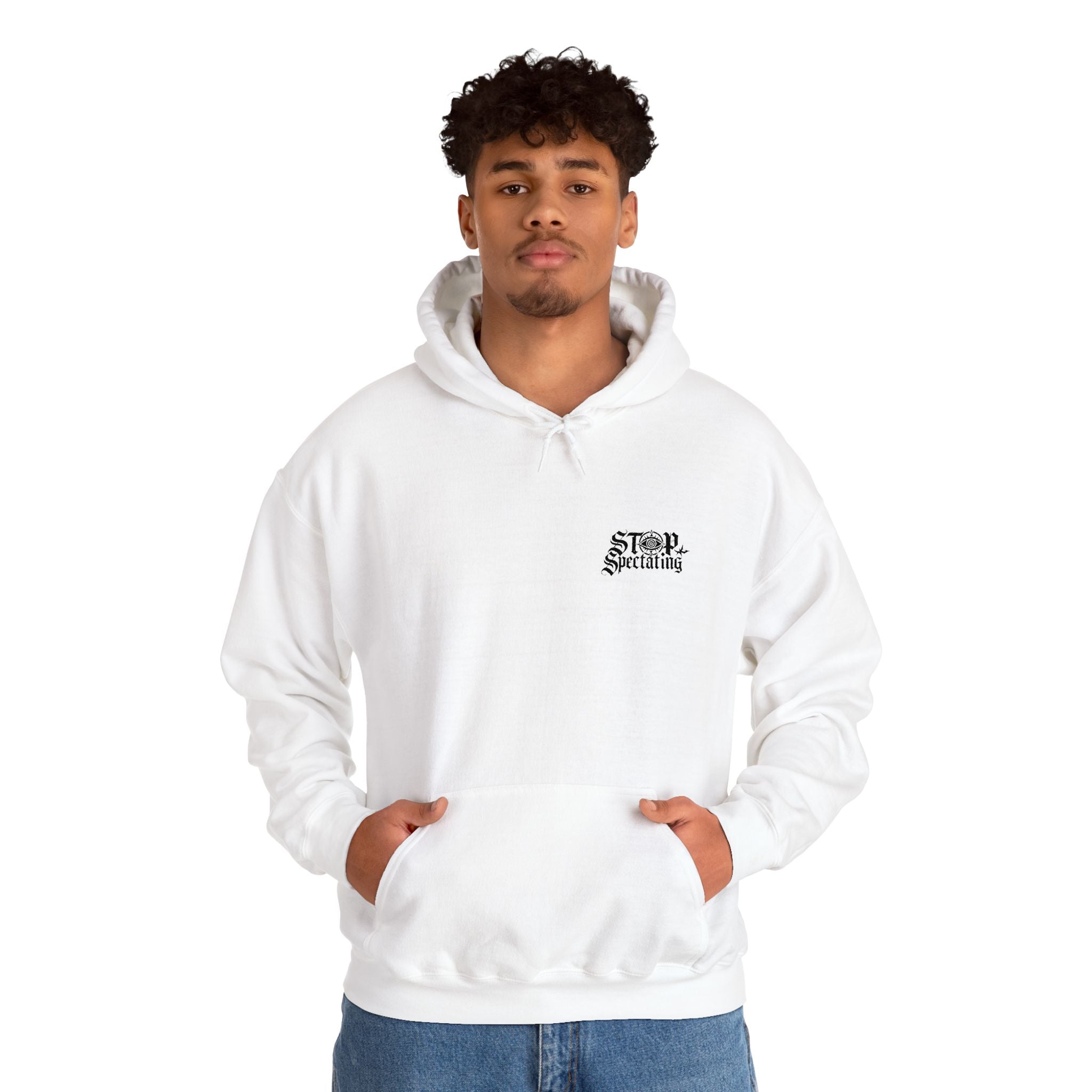 Stop Spectating Embroidered Hoodie - White