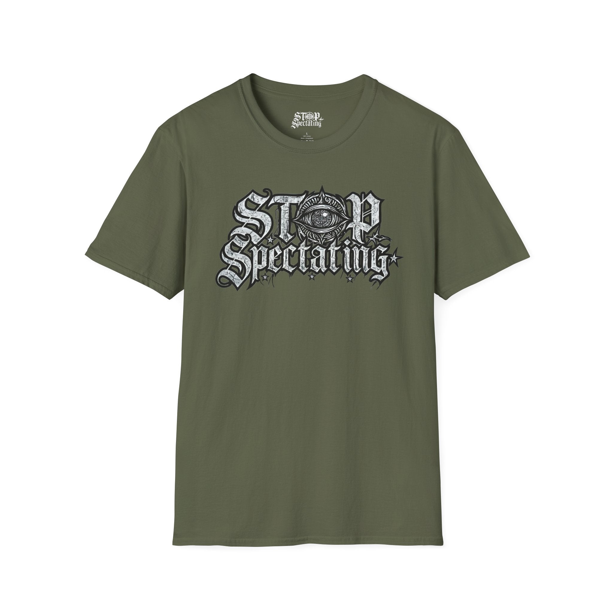 Stop Spectating Large Chest Logo Tee - 100% Cotton/Dark Colors