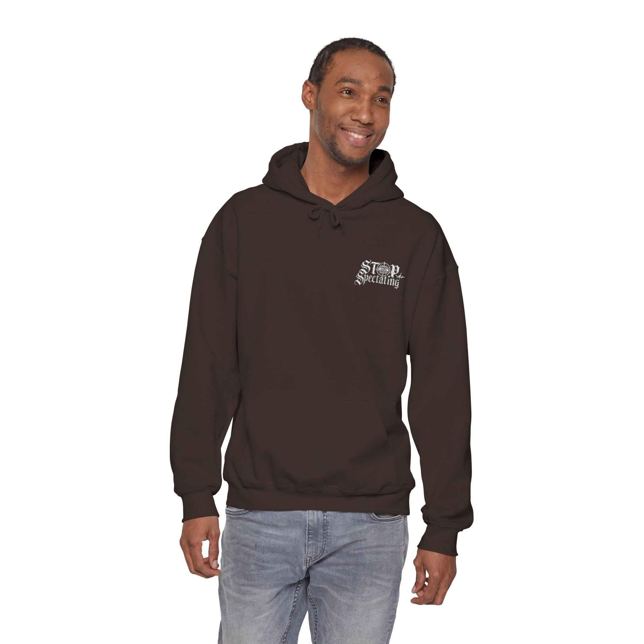 Stop Spectating Embroidered Hoodie - Brown