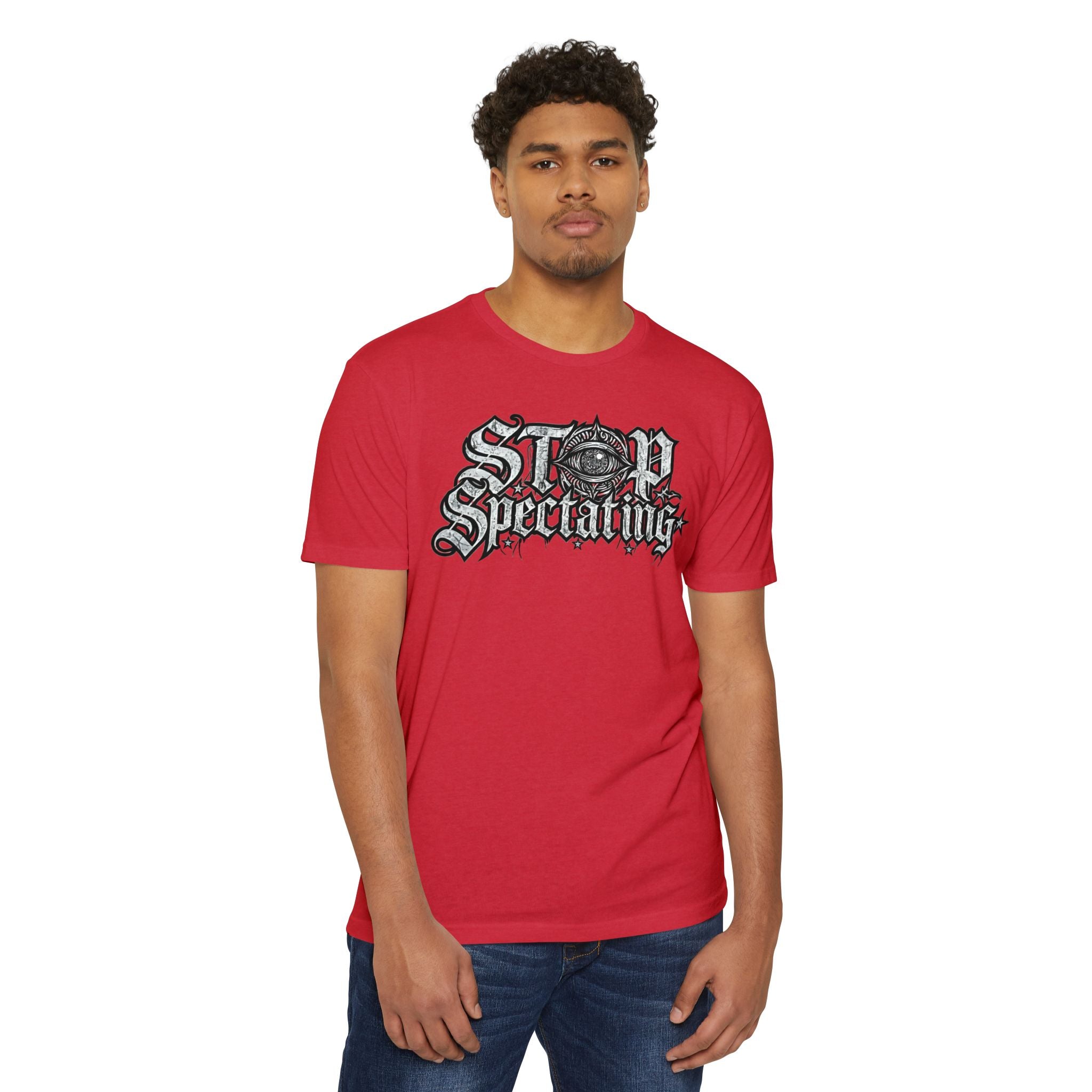 Stop Spectating Large Chest Logo Tee - 60/40 Blend/Light Colors