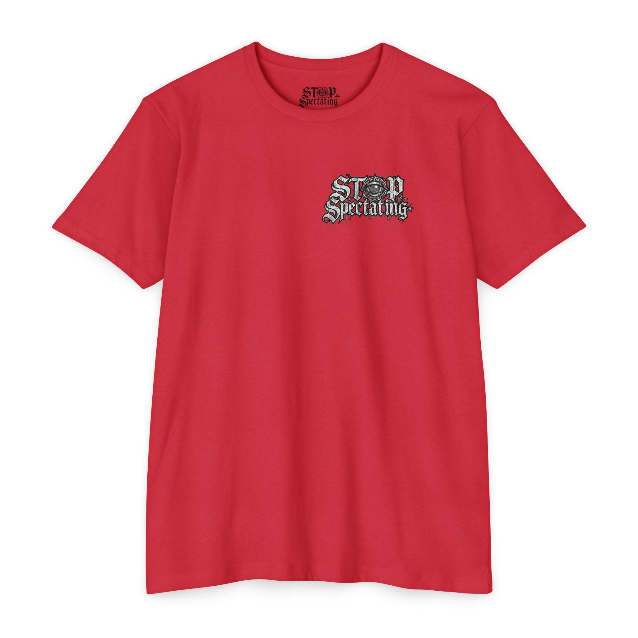 Stop Spectating Left chest/Back Logo Tee - 60/40 Blend/Light Colors