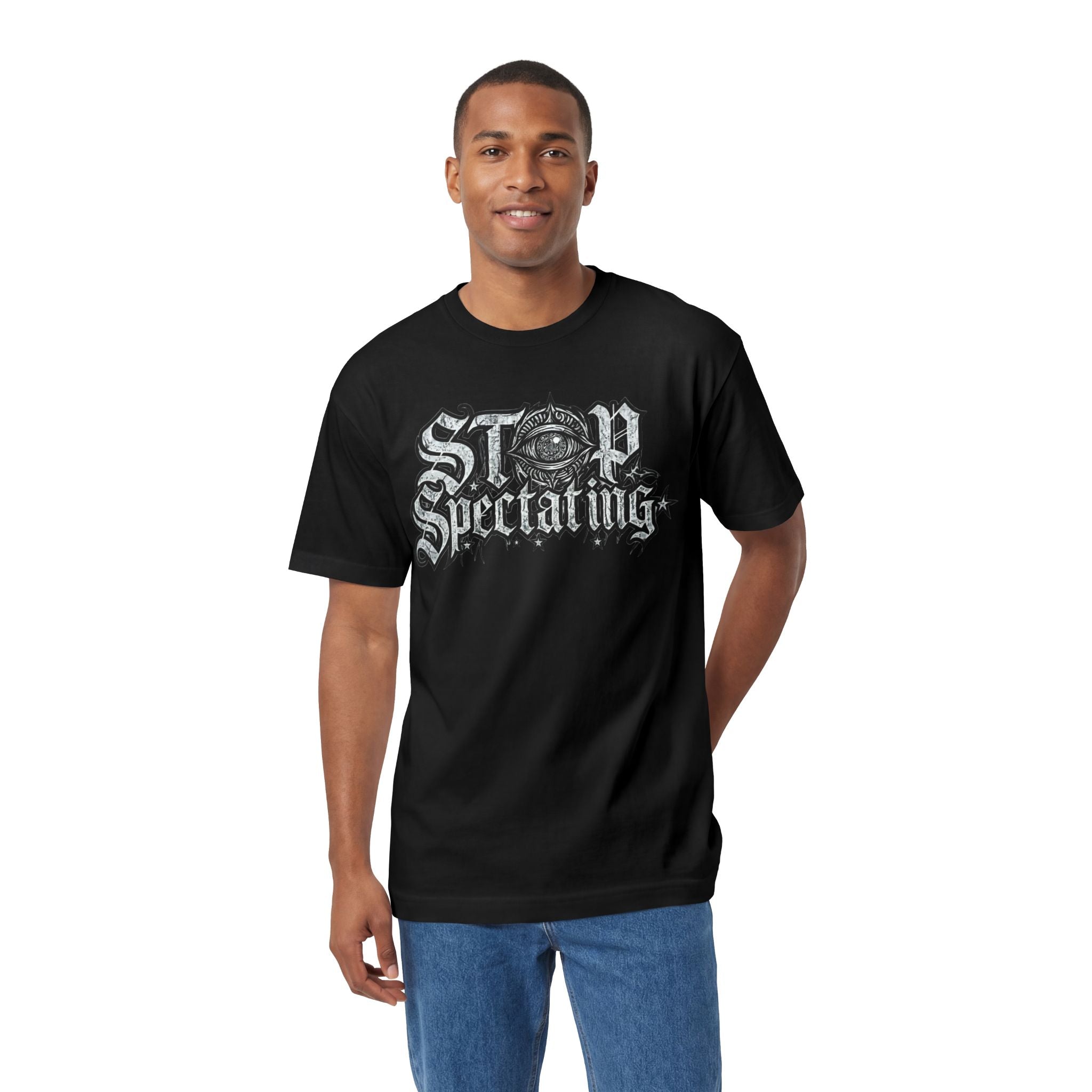 Stop Spectating Heavyweight Chest Logo Tee — Black