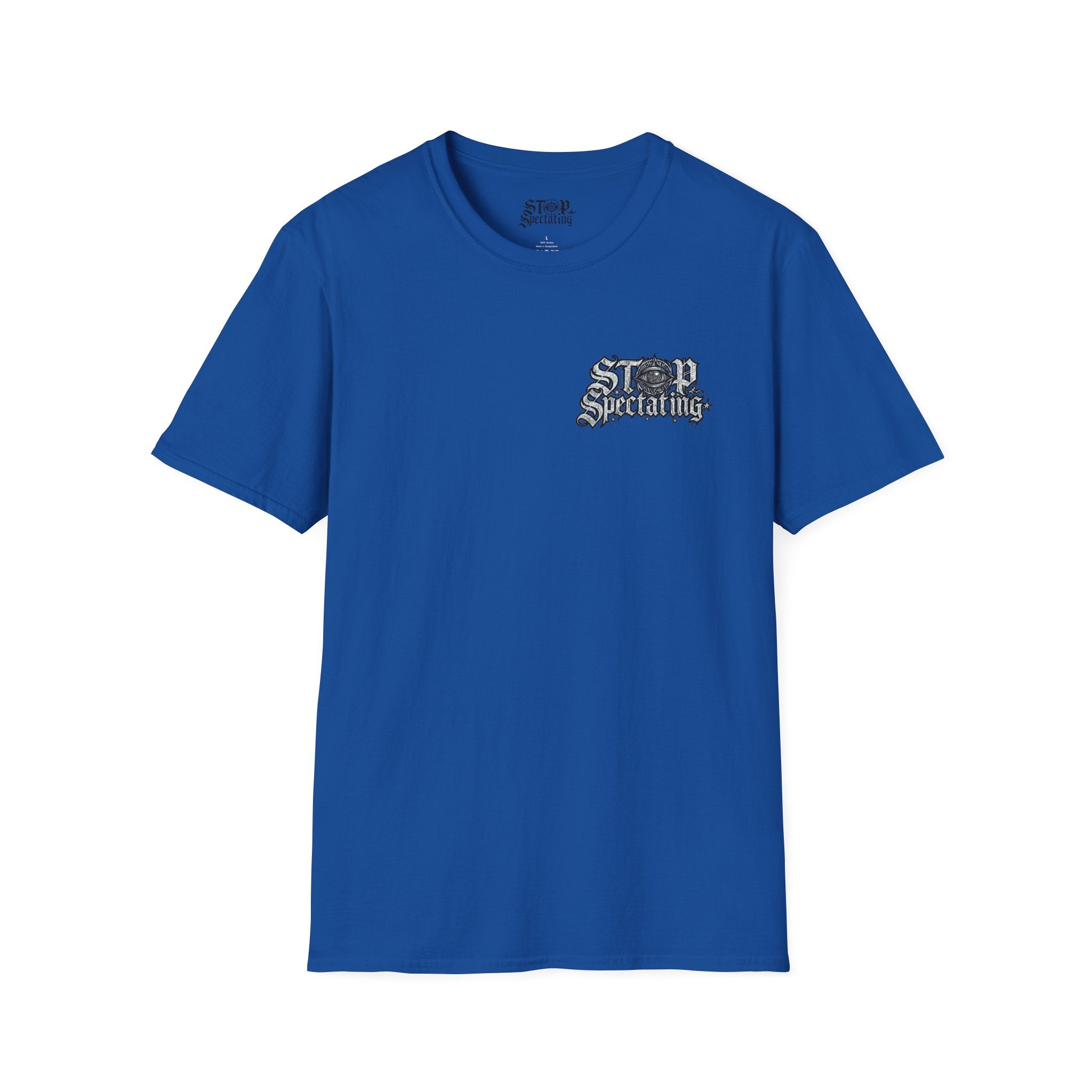 Stop Spectating Left Chest/Back Logo Tee - 100% Cotton/Light Colors