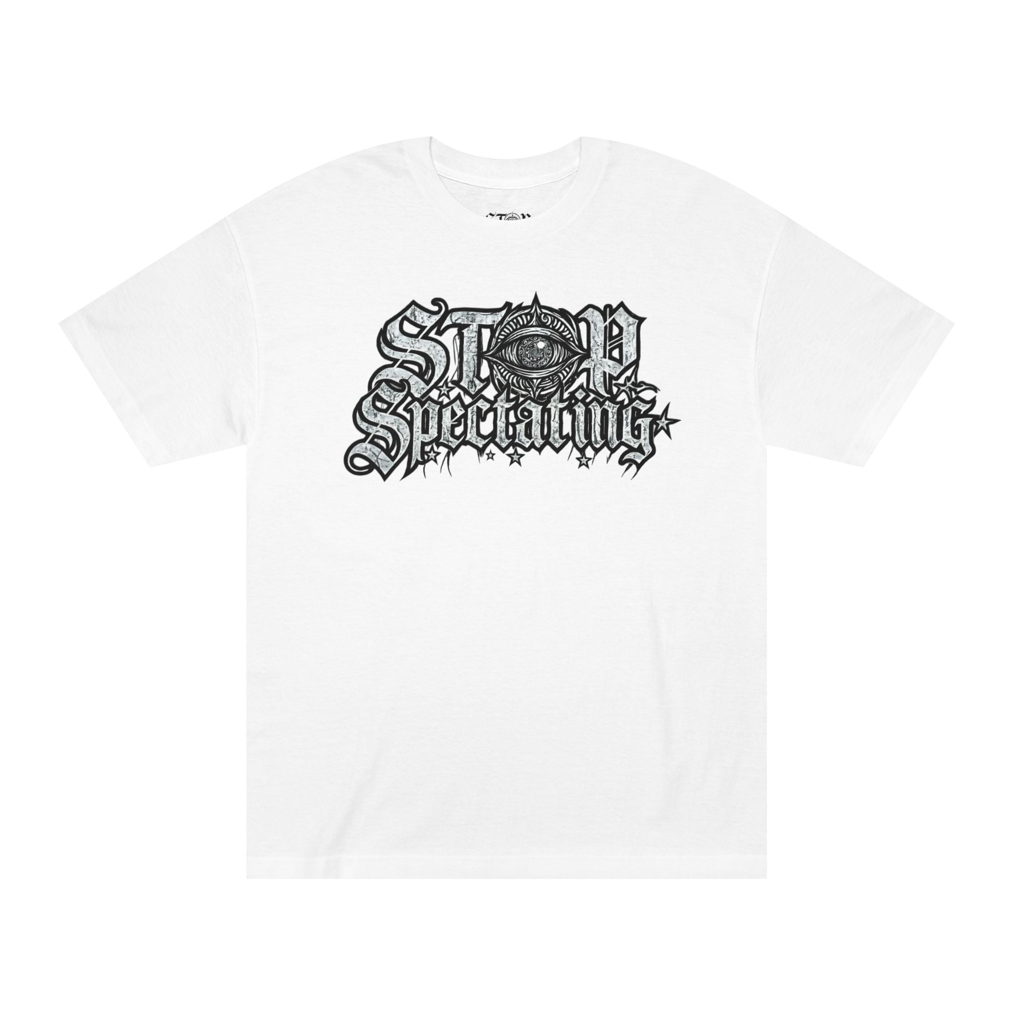 Stop Spectating Heavyweight Chest Logo Tee — White