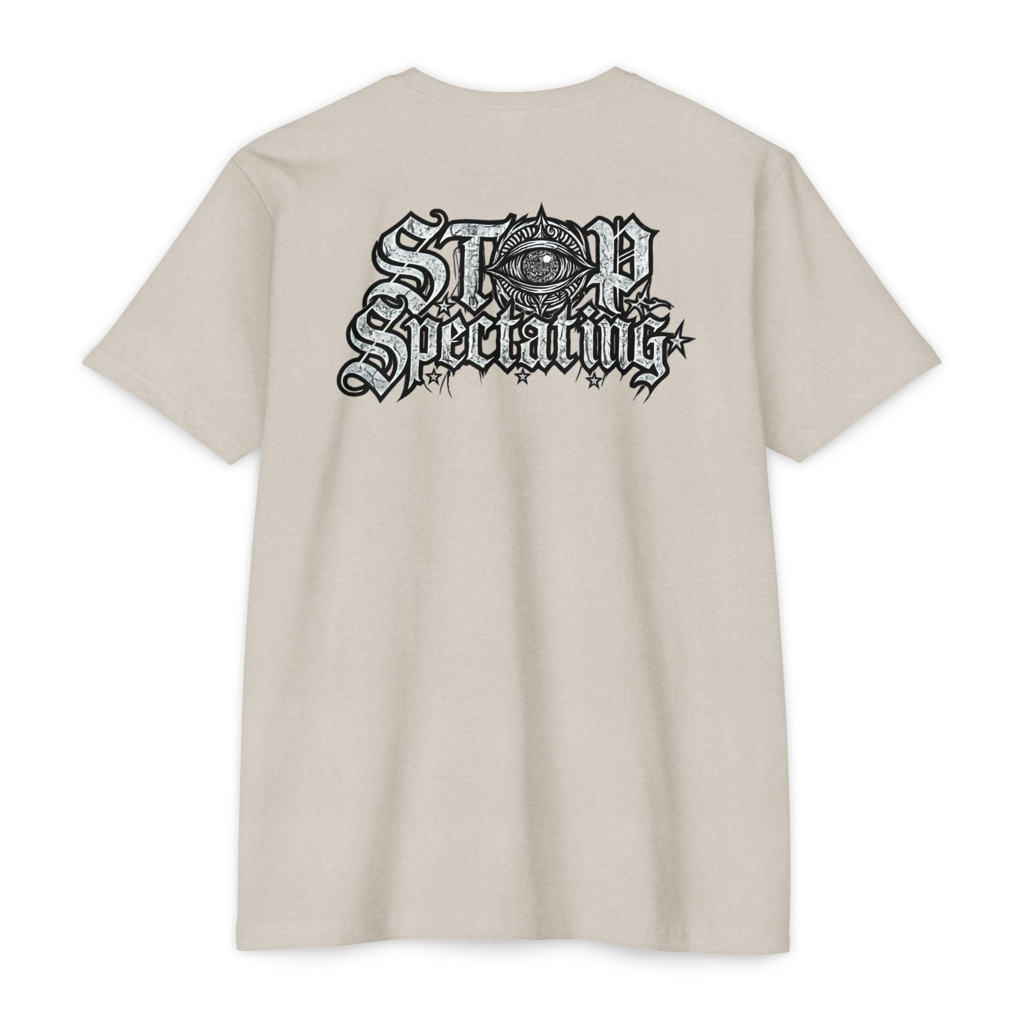 Stop Spectating Left chest/Back Logo Tee - 60/40 Blend/Light Colors
