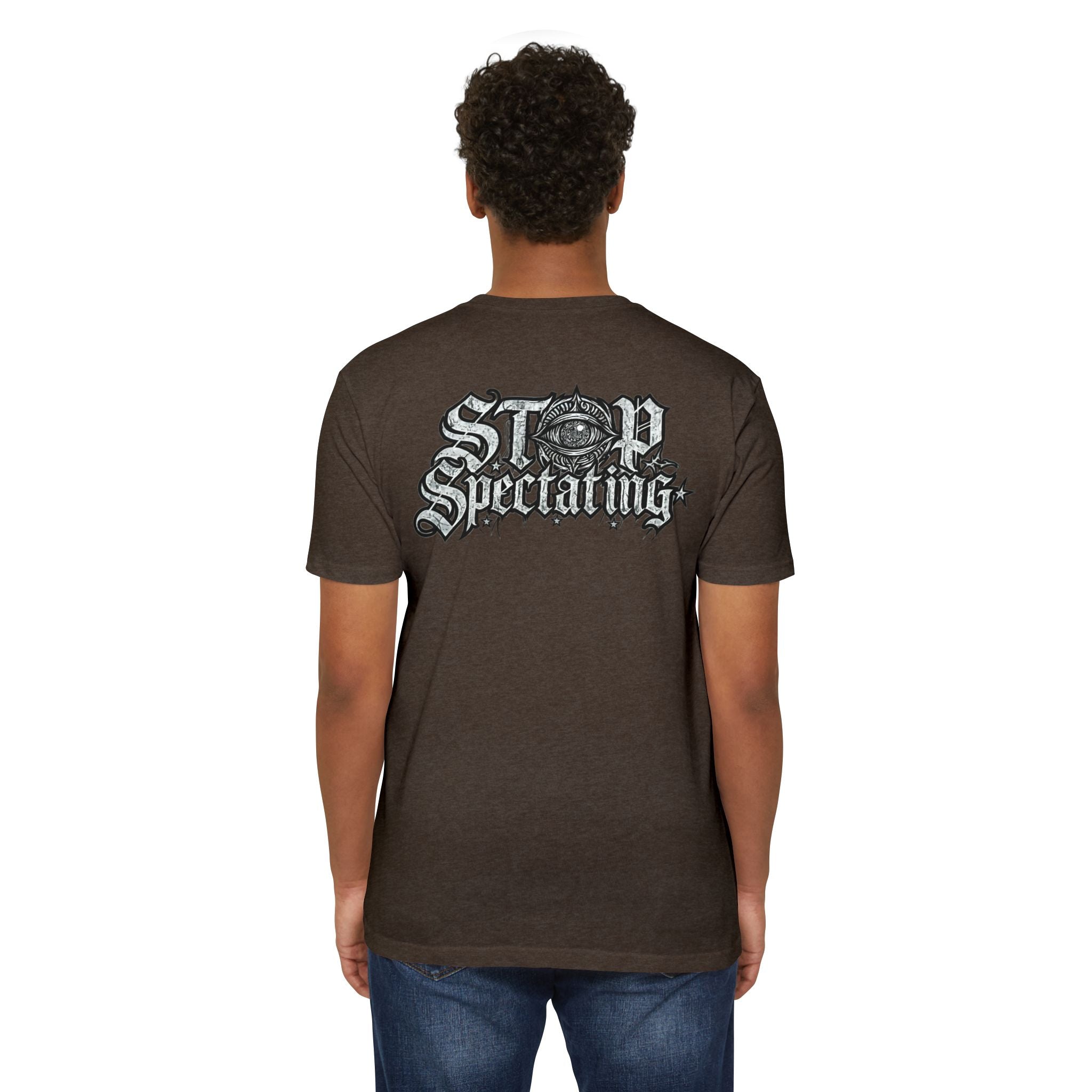 Stop Spectating Left chest/Back Logo Tee - 60/40 Blend/Light Colors