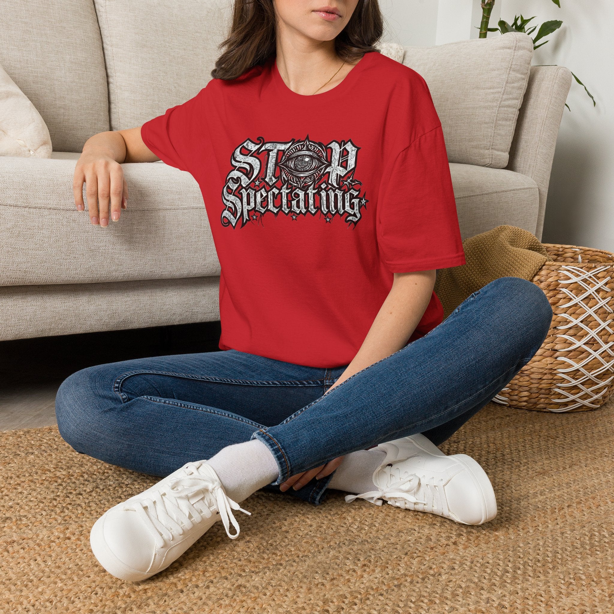 Stop Spectating Large Chest Logo Tee - 100% Cotton/Light Colors