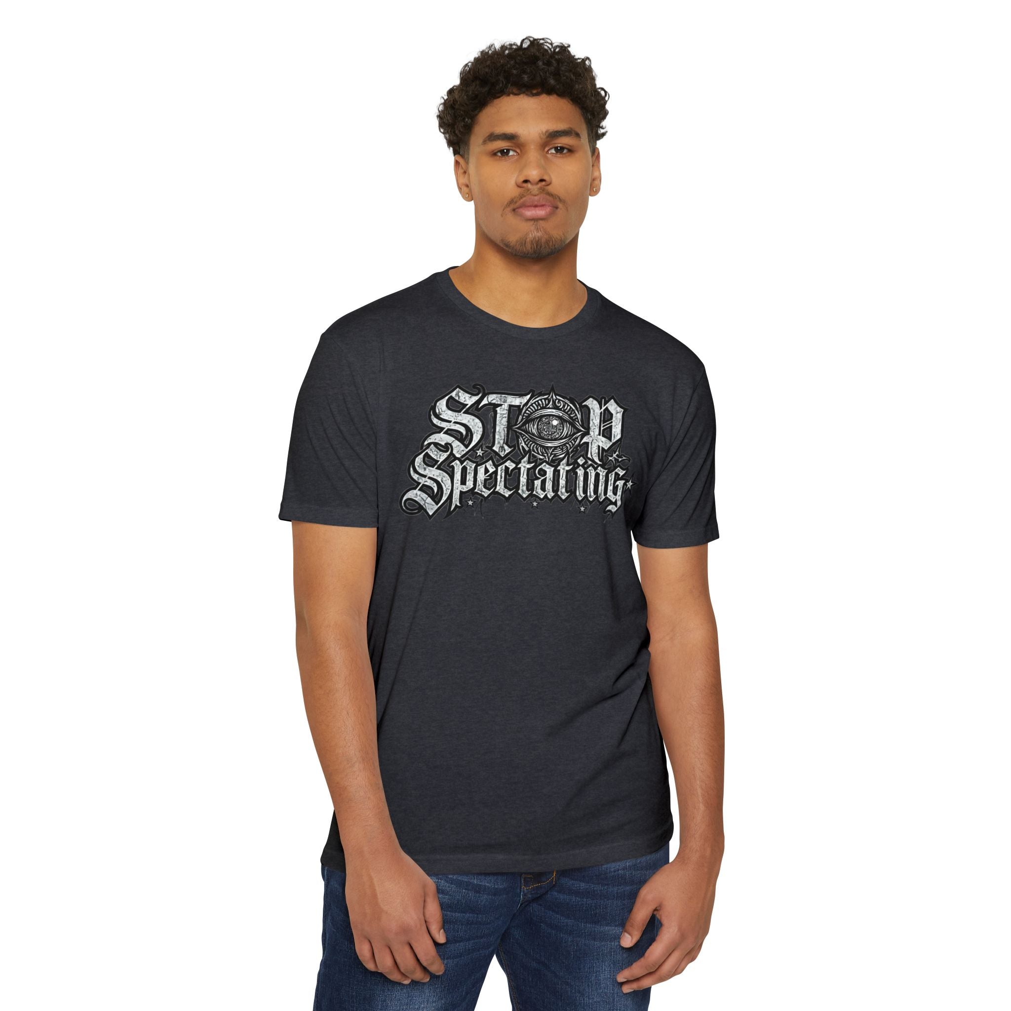 Stop Spectating Large Chest Logo Tee  - 60/40 Blend/Dark Colors