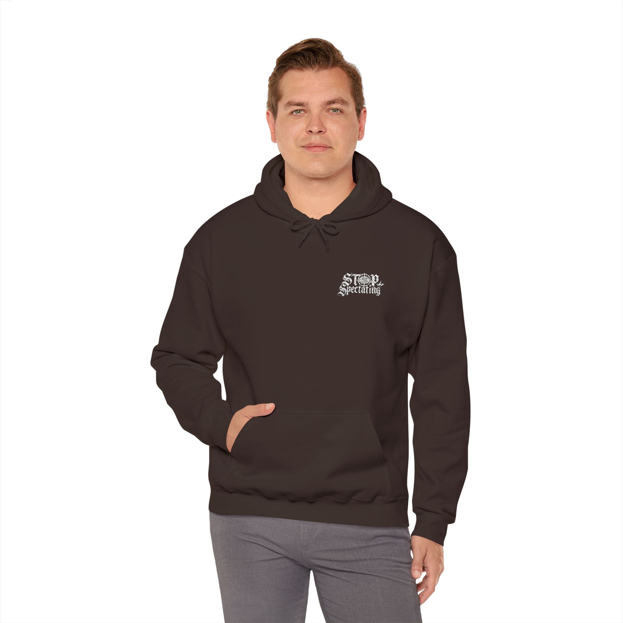 Stop Spectating Embroidered Hoodie - Brown