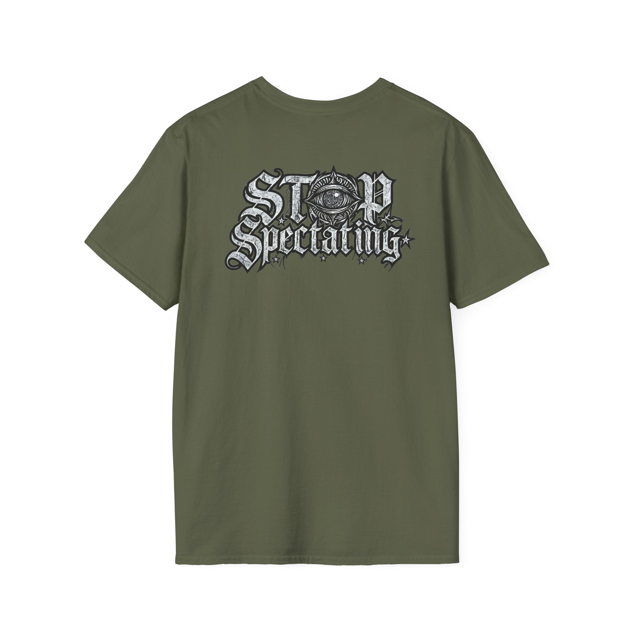 Stop Spectating Left Chest/Back Logo Tee - 100% Cotton/Light Colors