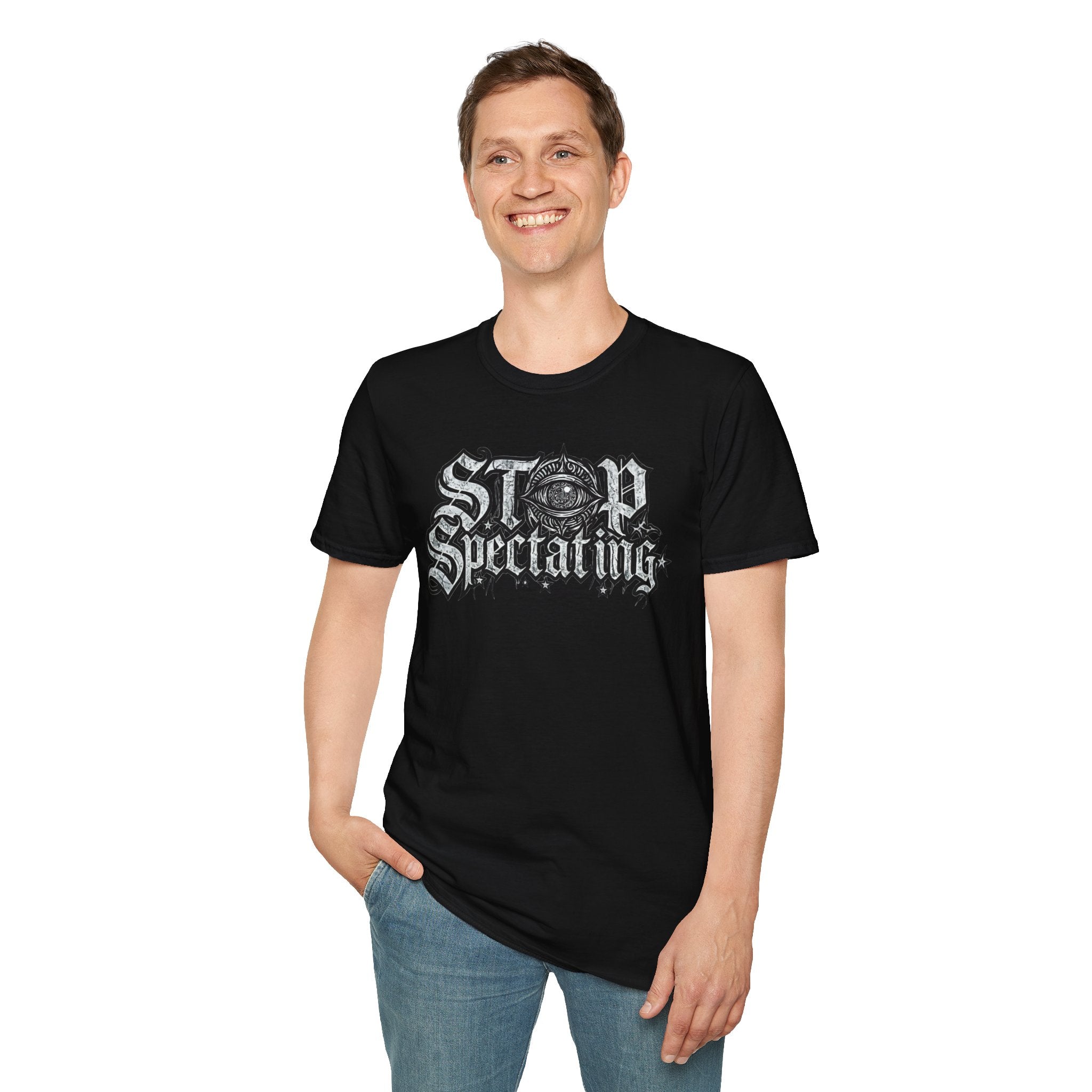 Stop Spectating Lightweight Chest Logo T-Shirt - Black - 100% cotton