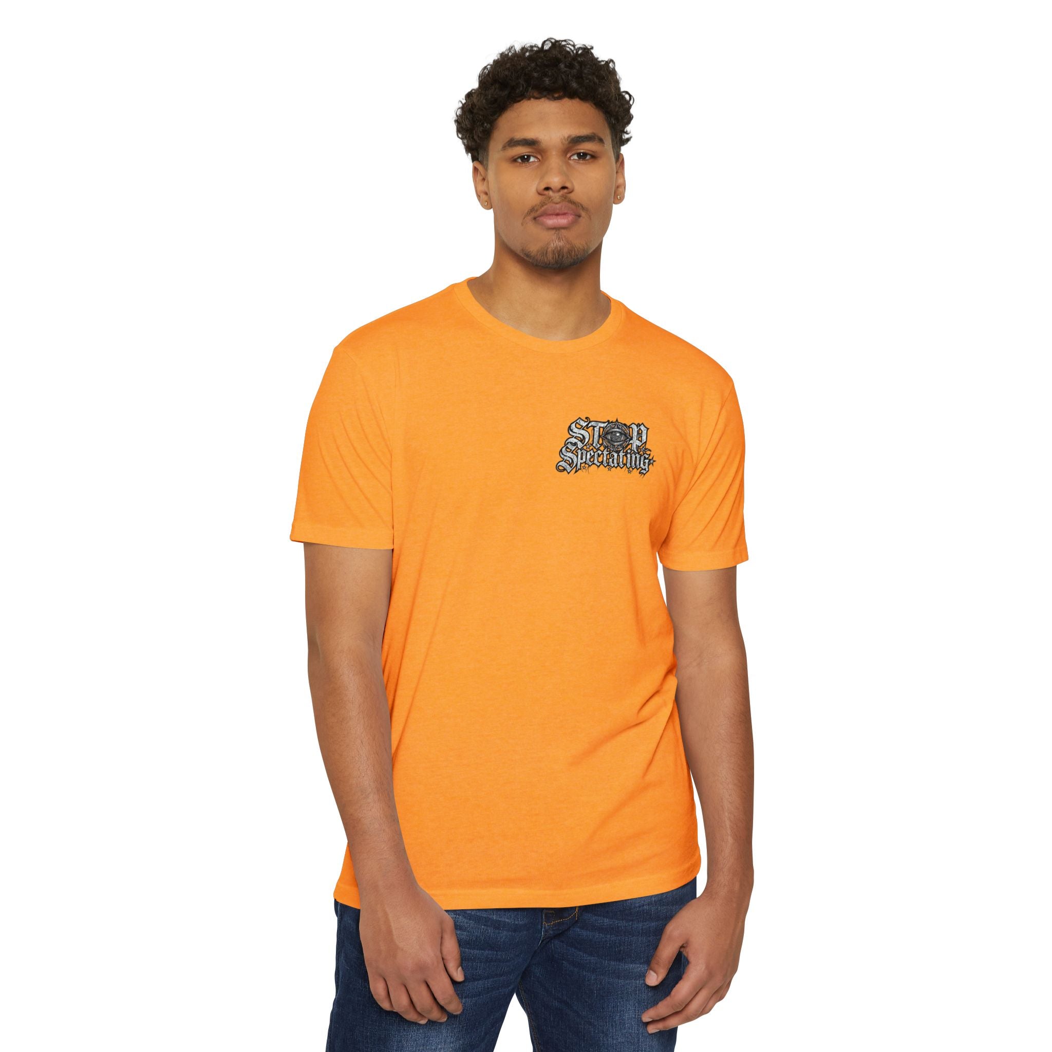 Stop Spectating Left chest/Back Logo Tee - 60/40 Blend/Light Colors