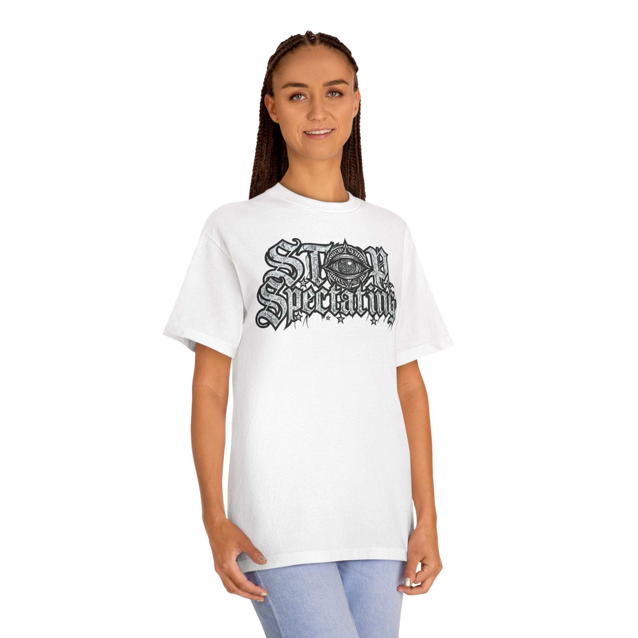 Stop Spectating Heavyweight Chest Logo Tee — White
