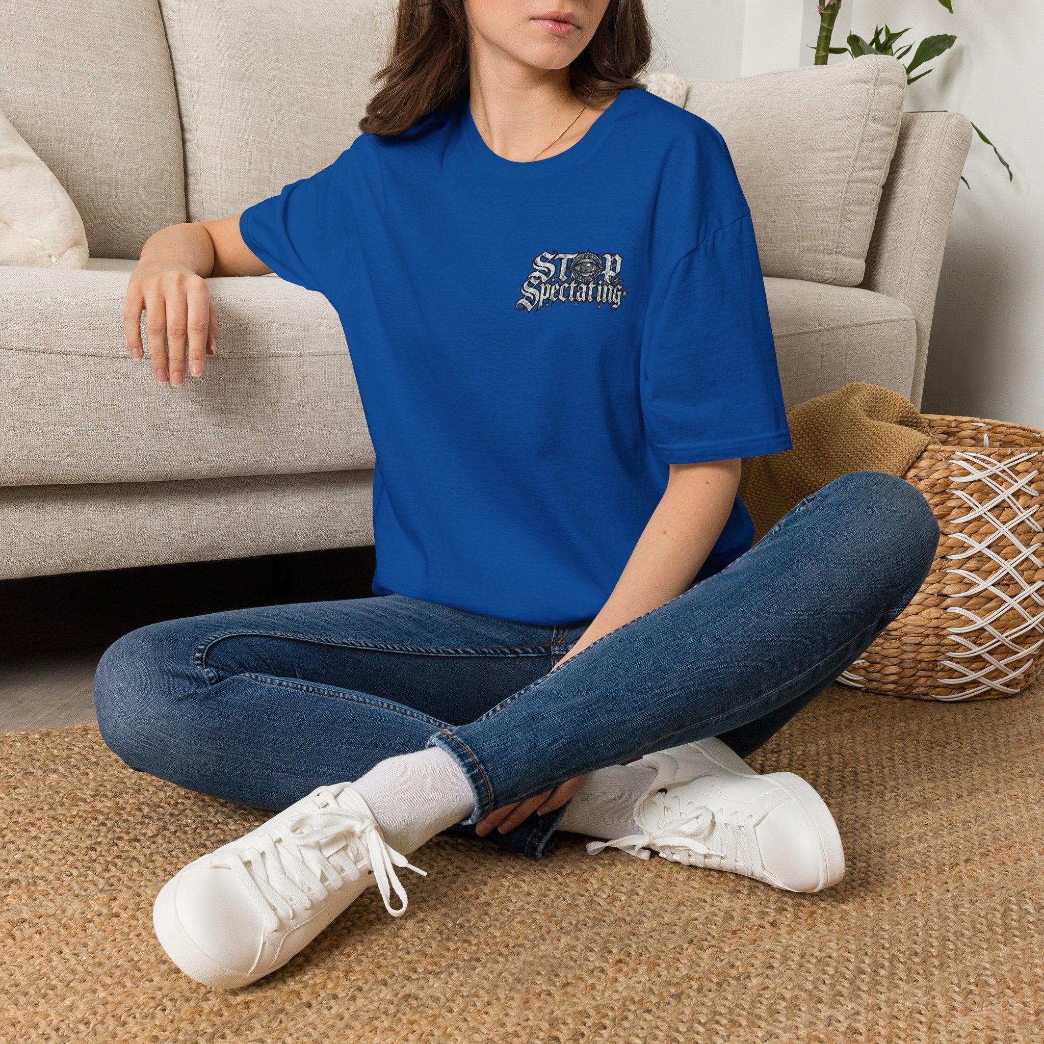 Stop Spectating Left Chest/Back Logo Tee - 100% Cotton/Light Colors