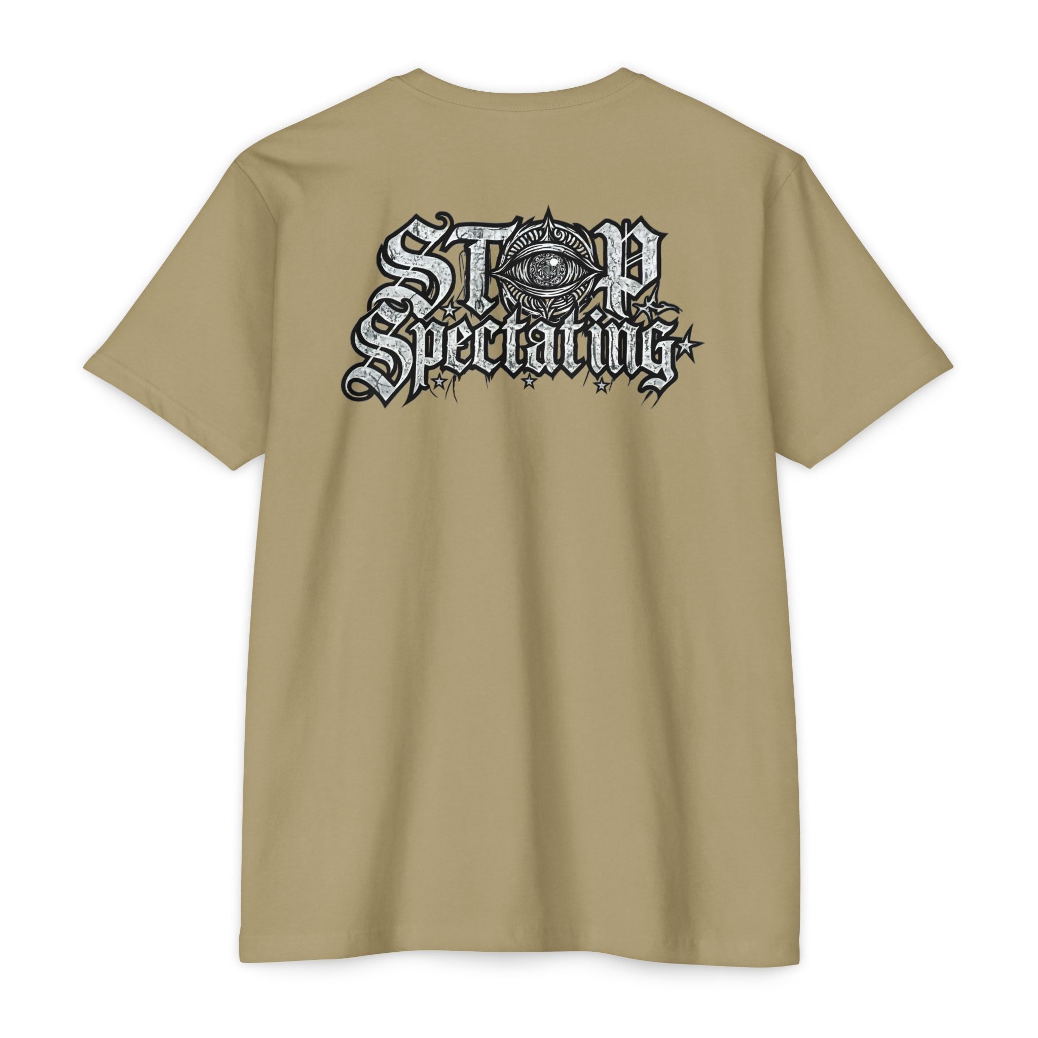Stop Spectating Left chest/Back Logo Tee - 60/40 Blend/Dark Colors