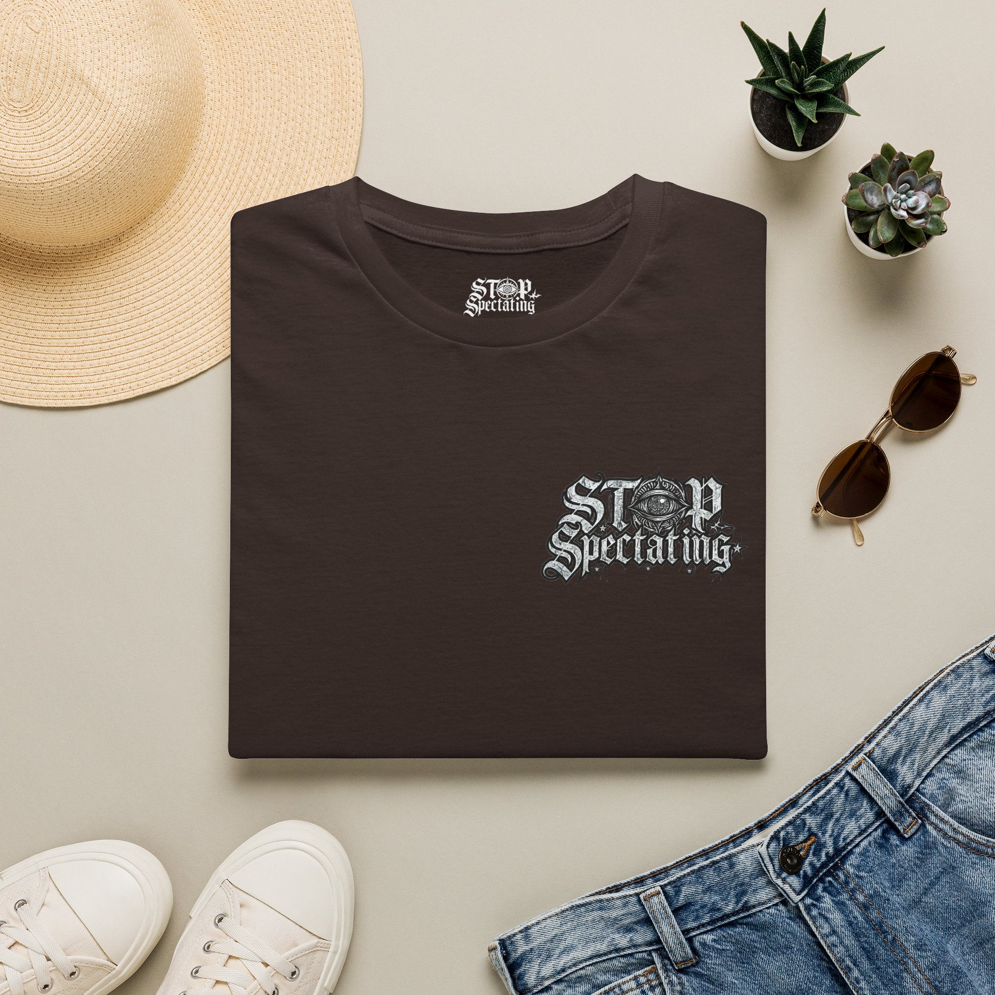 Stop Spectating Left chest/Back Logo Tee - 100% Cotton/Dark Colors