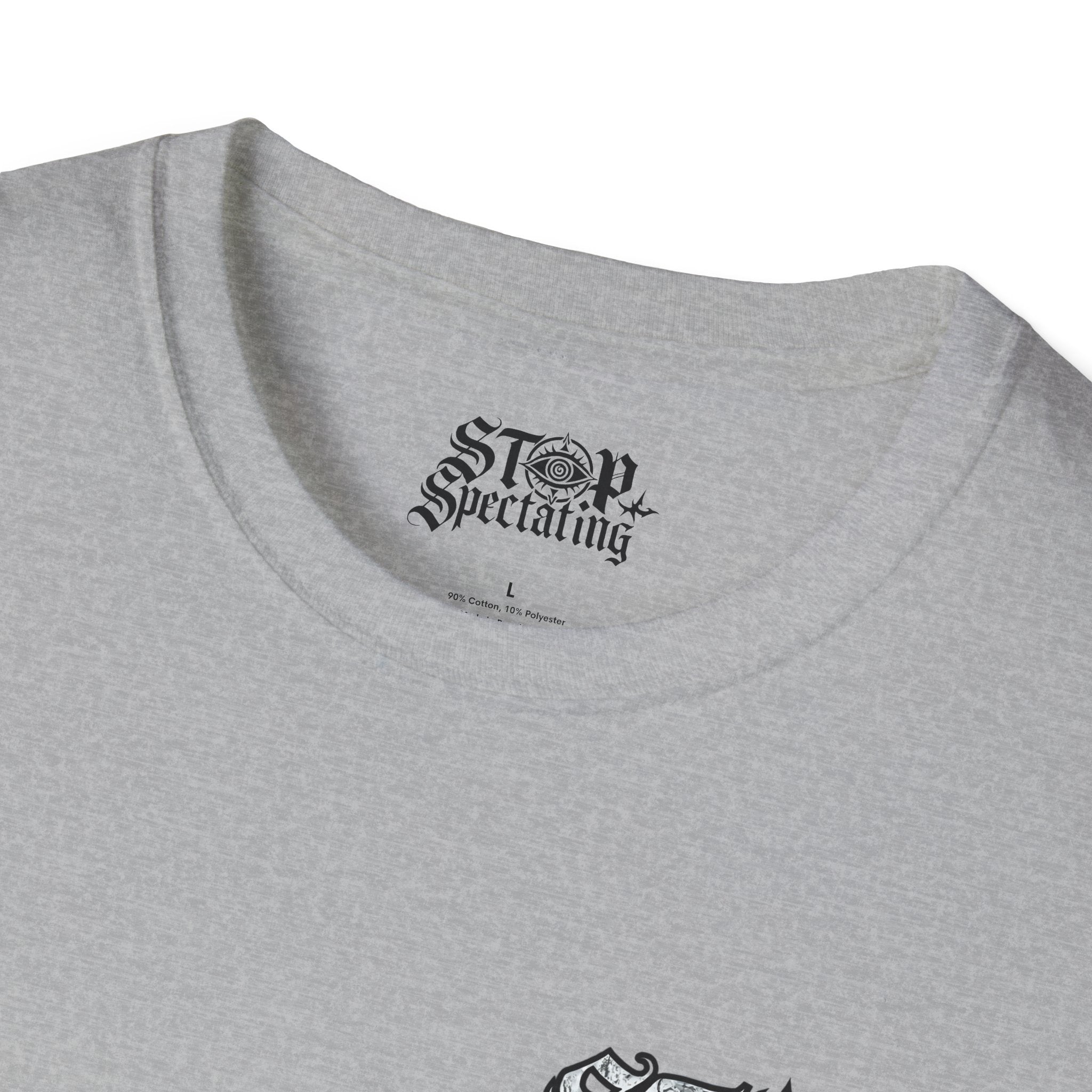 Stop Spectating Left Chest/Back Logo Tee - 100% Cotton/Light Colors