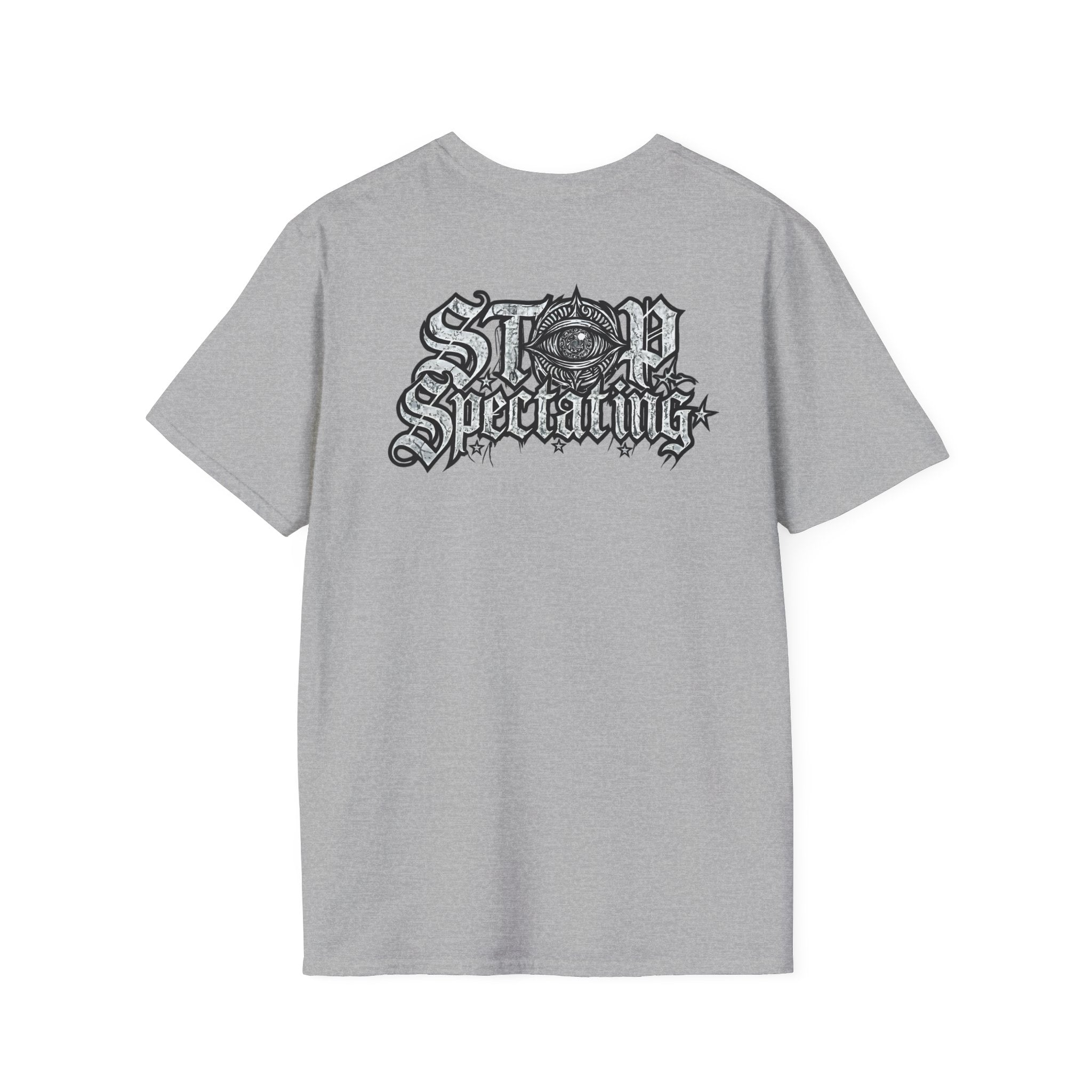 Stop Spectating Left Chest/Back Logo Tee - 100% Cotton/Light Colors