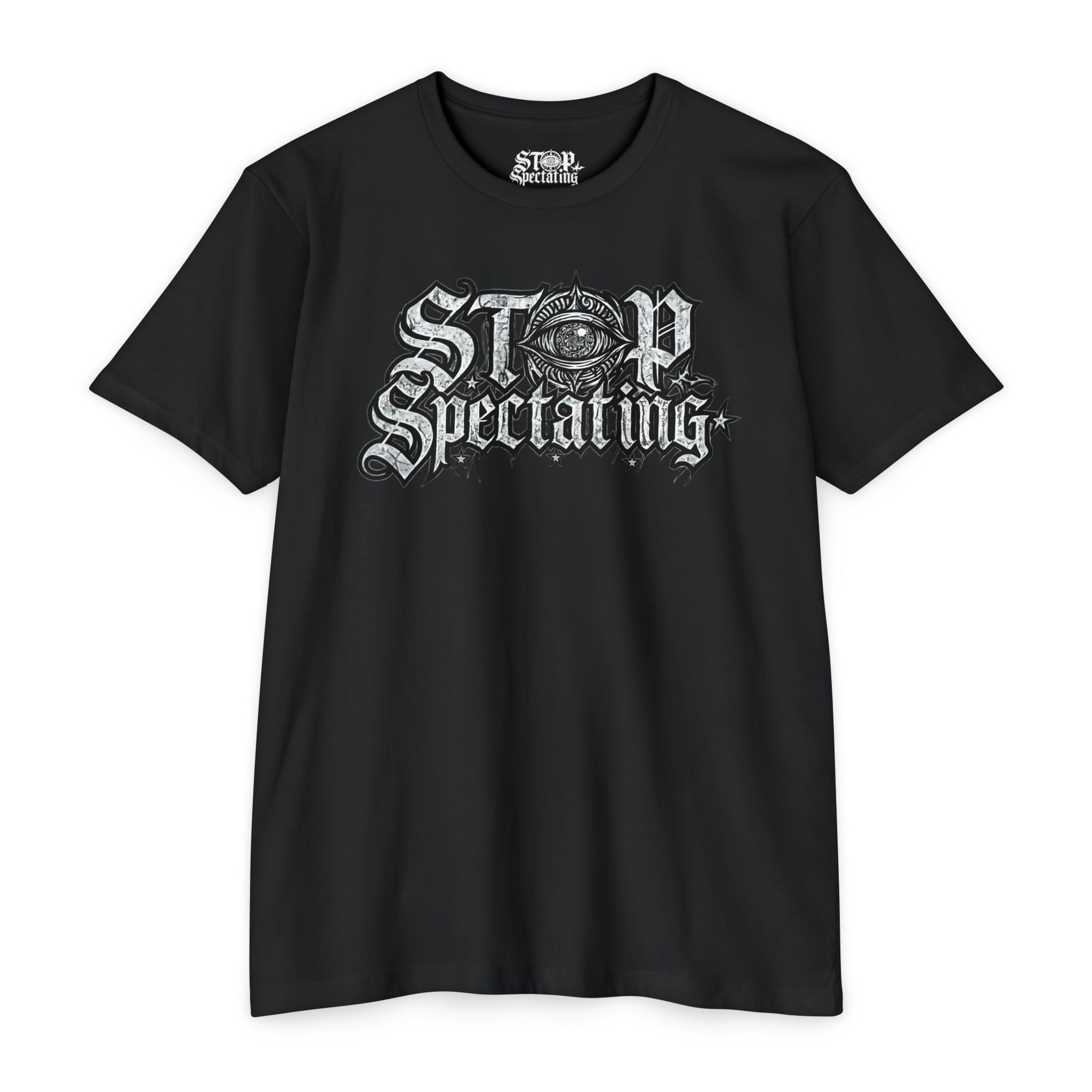 Stop Spectating Large Chest Logo Tee  - 60/40 Blend/Dark Colors